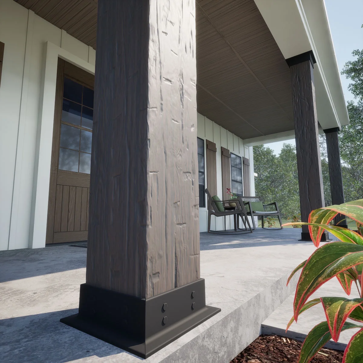 Ekena Millwork 6"W x 5'H Sand Blasted Endurathane Faux Wood Non-Tapered Square Column Wrap with Faux Iron Capital & Base - Image 70
