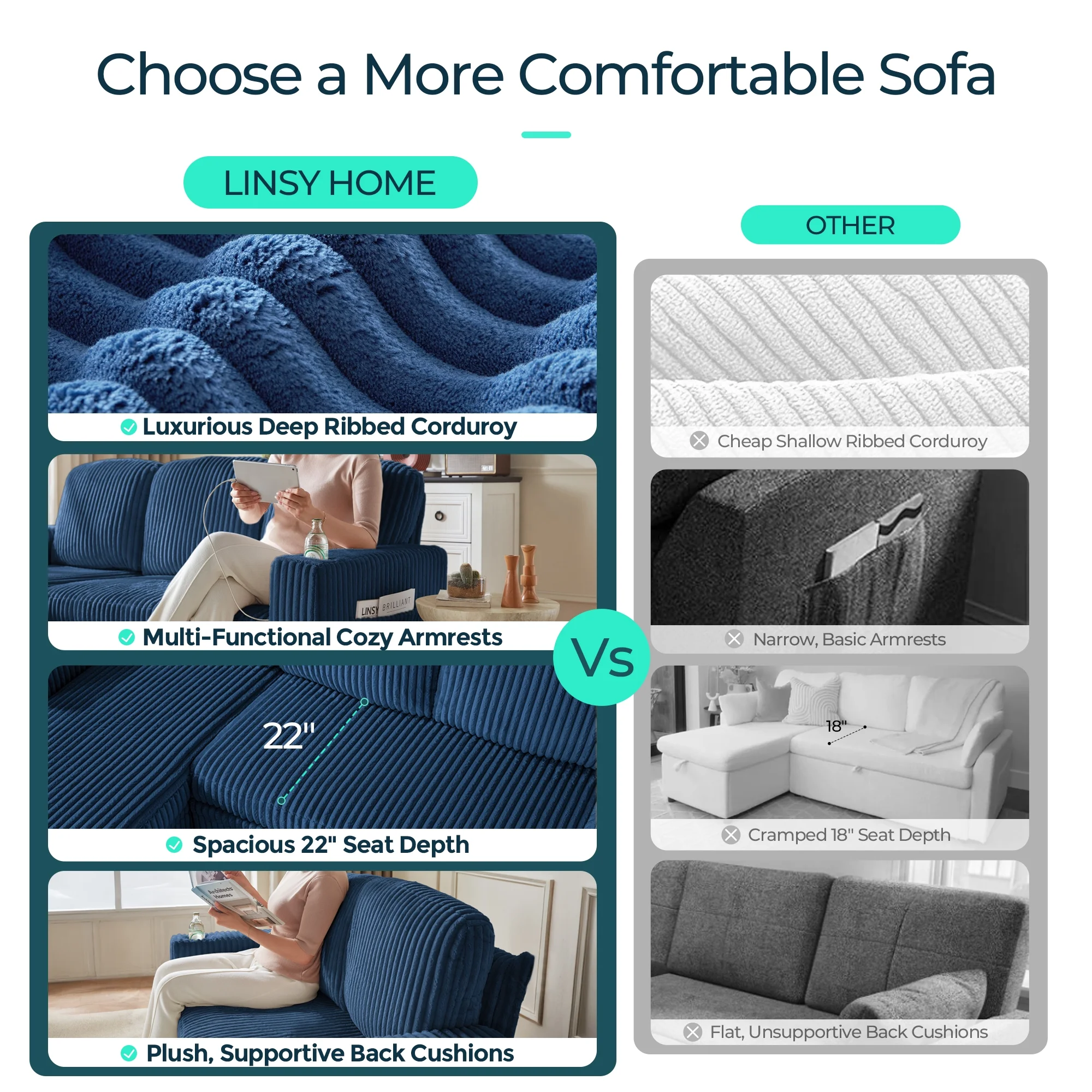 Linsy Home Plush Corduroy Pull Out Couch Chaise Lounge, Convertible Loveseat Sofa Couch With Usb & Cup Holder, Green - Image 13