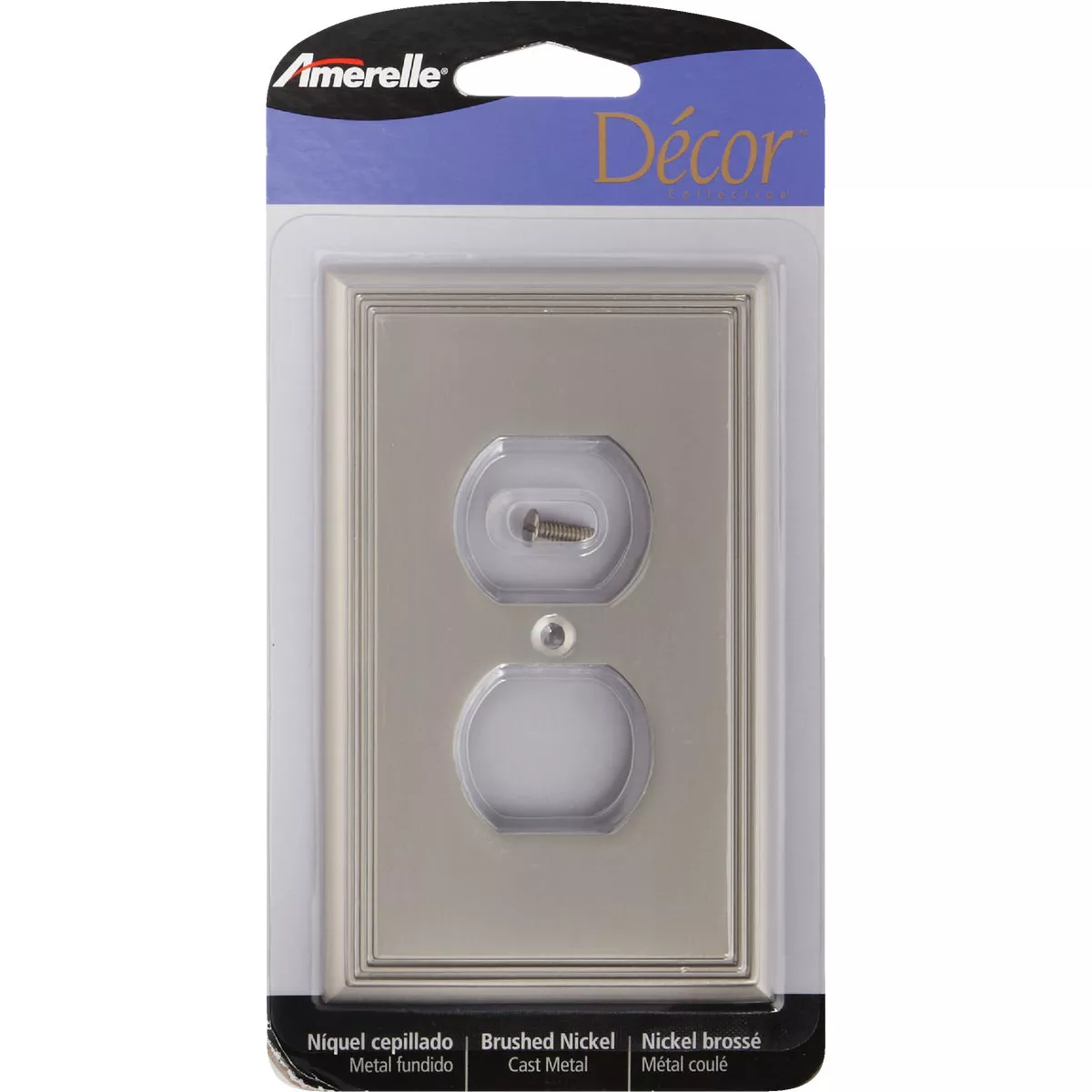 Amerelle Metro Line 1-Gang Cast Metal Outlet Wall Plate, Brushed Nickel