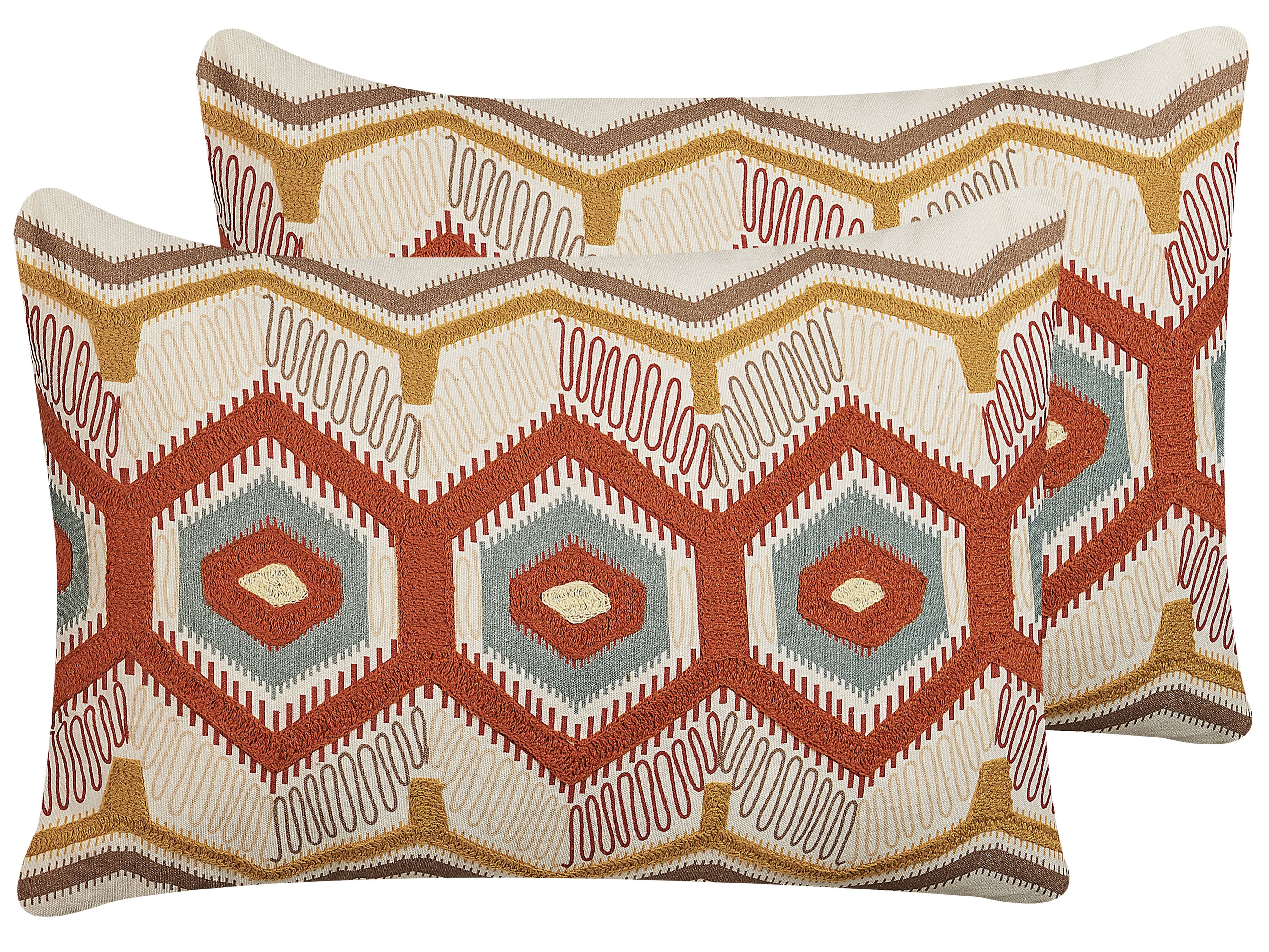 Set of 2 Decorative Cushions MAJRA Cotton 40 x 60 cm Multicolour Geometric Pattern