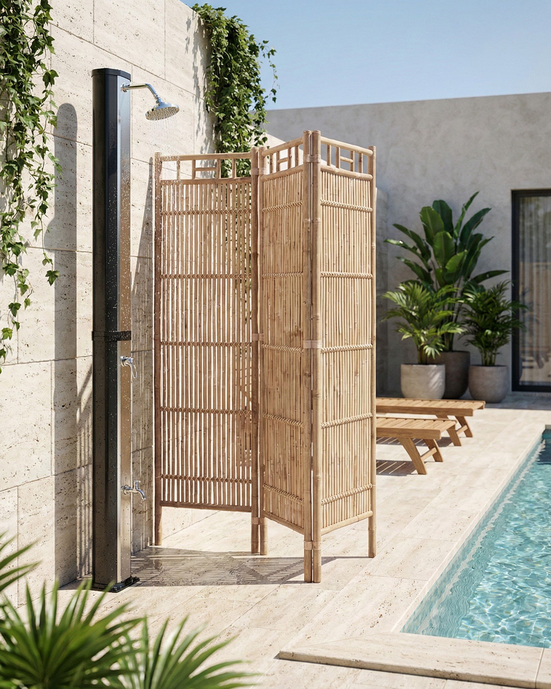 3-Panel Garden Privacy Screen CEFALU Folding Light Brown