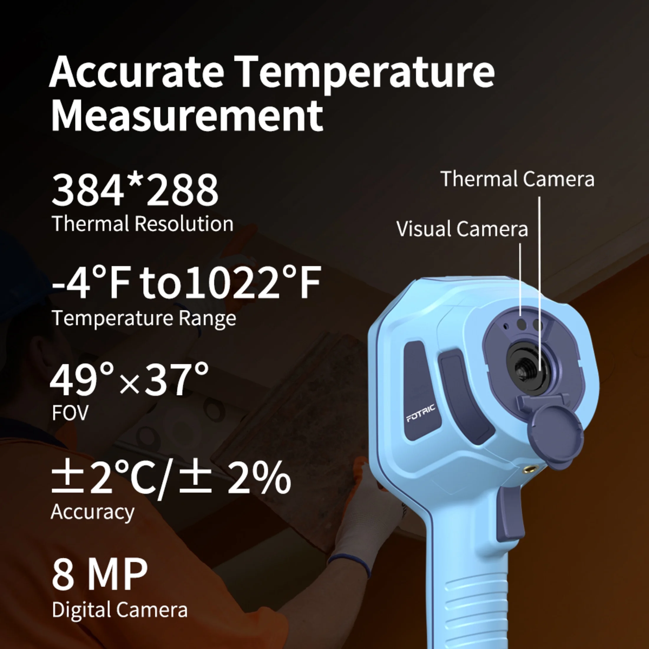 FOTRIC TK7 Professional Thermal Imaging Camera, 384 x 288 IR Resolution , 49�� *37�� FOV Thermal Imager with 8MP Visual Camera for Electrical, Home Inspections, -4��F to 1022��F, 3.5