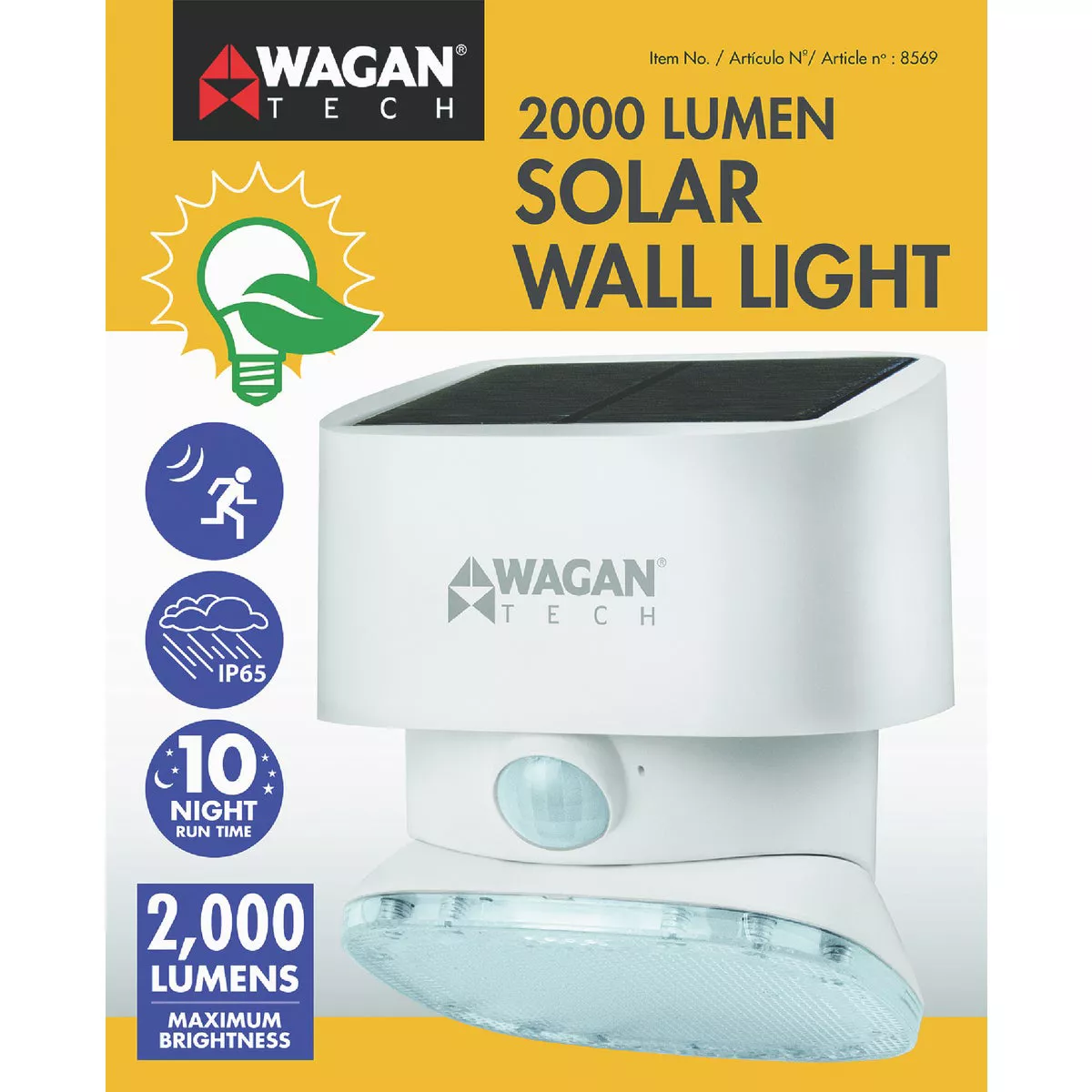 Wagan Tech White Motion Activated Dusk To Dawn 2000 Lm. Solar Wall Light