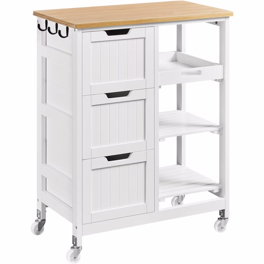 Alden Design 33" H Kitchen Storage Serving Cart for Kitchen Dining Room Bar, White