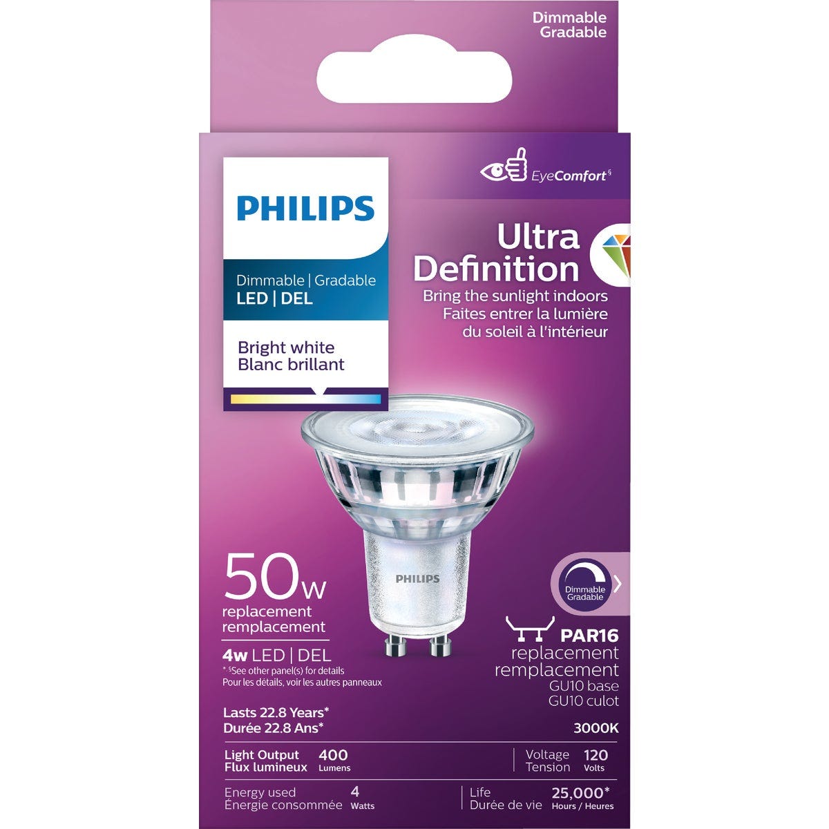 Philips Ultra Definition 50W Equivalent Bright White MR16 GU10 Base Dimmable LED Light Bulb