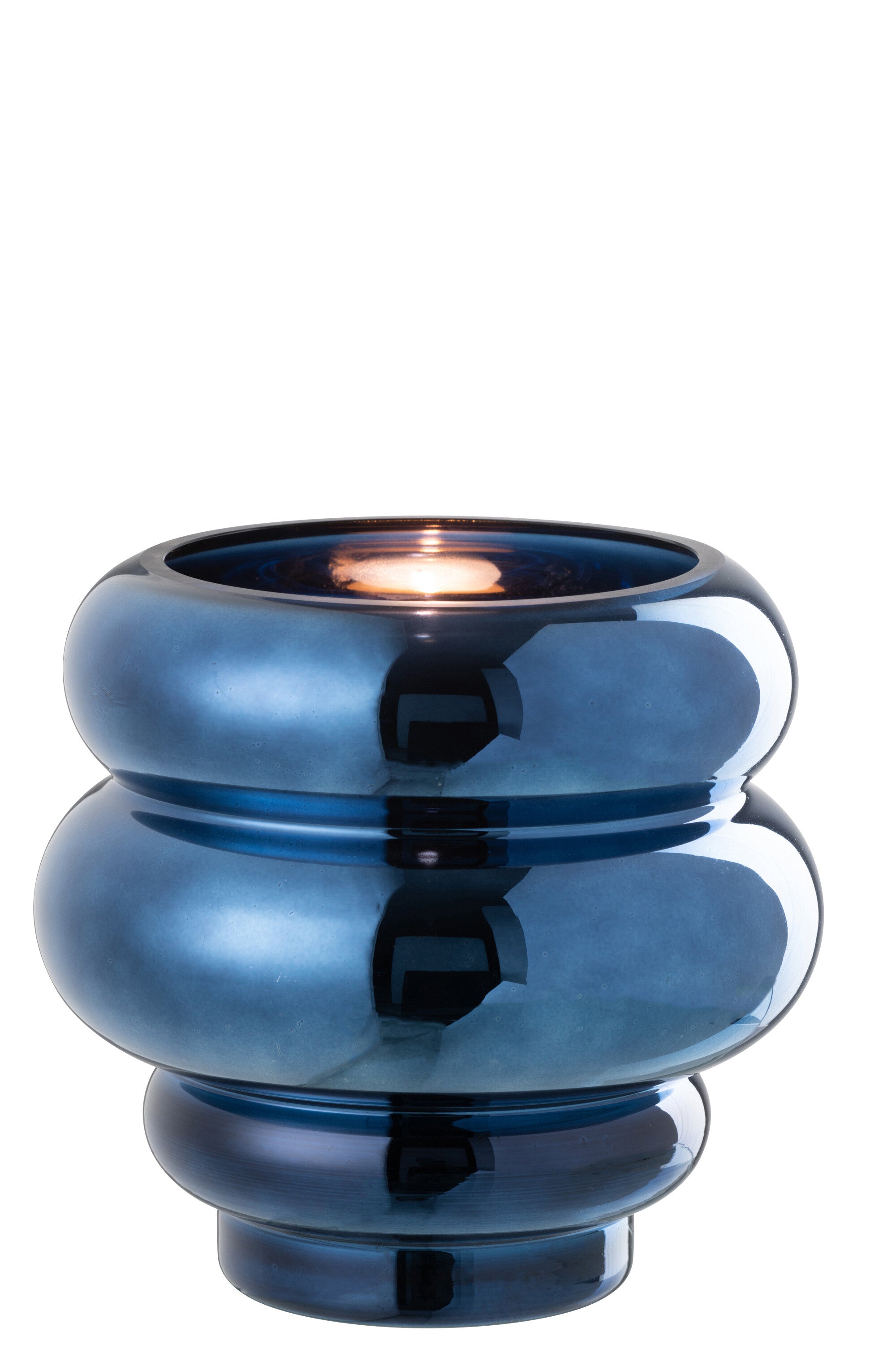 J-Line theelichthouder vaas Cléa - glas - blauw - Ø 20 cm