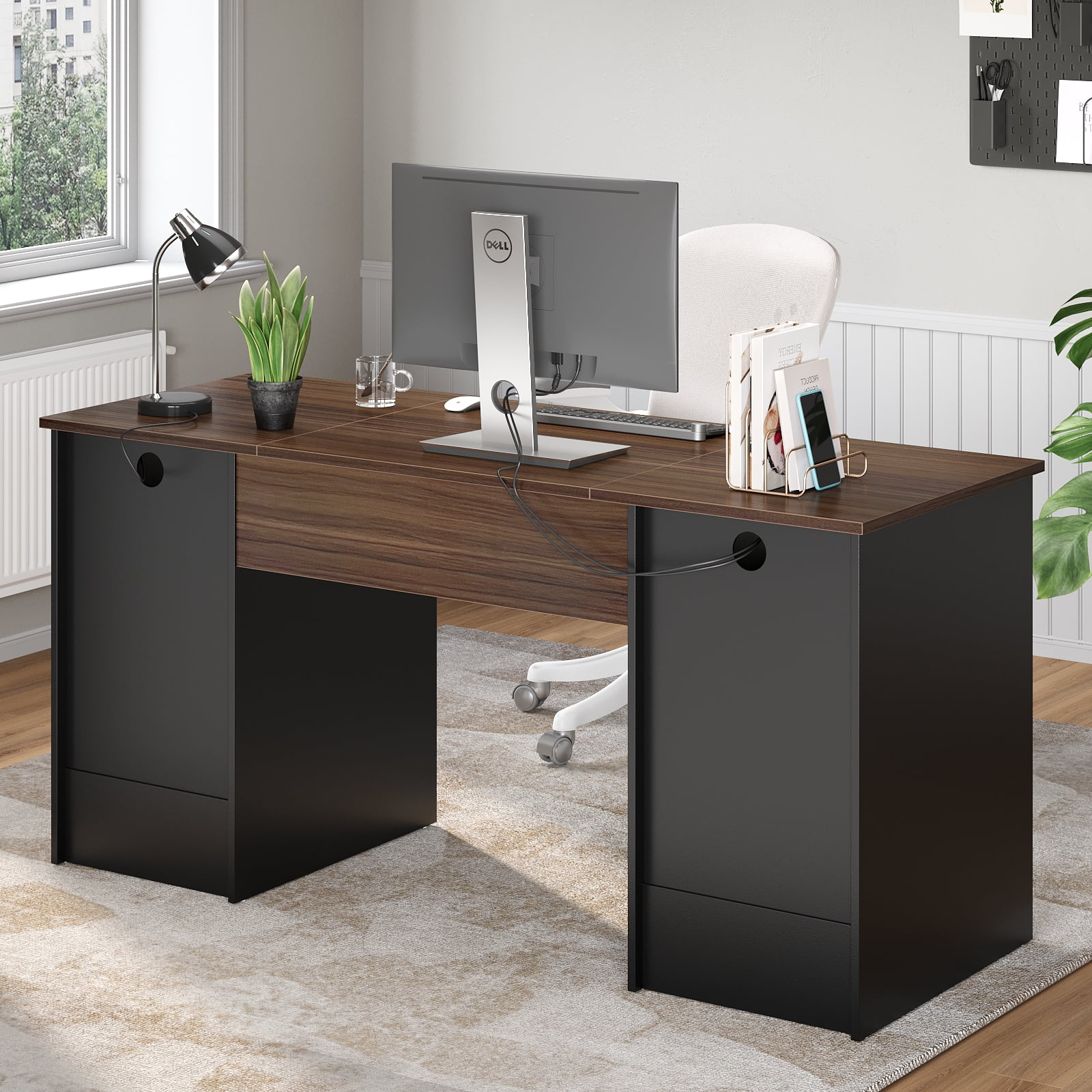 Bestier 59�� Computer Desk with 4 Drawers, Office Executive Desk with File Drawer, Keyboard Tray for Home Office, Gray - Image 17
