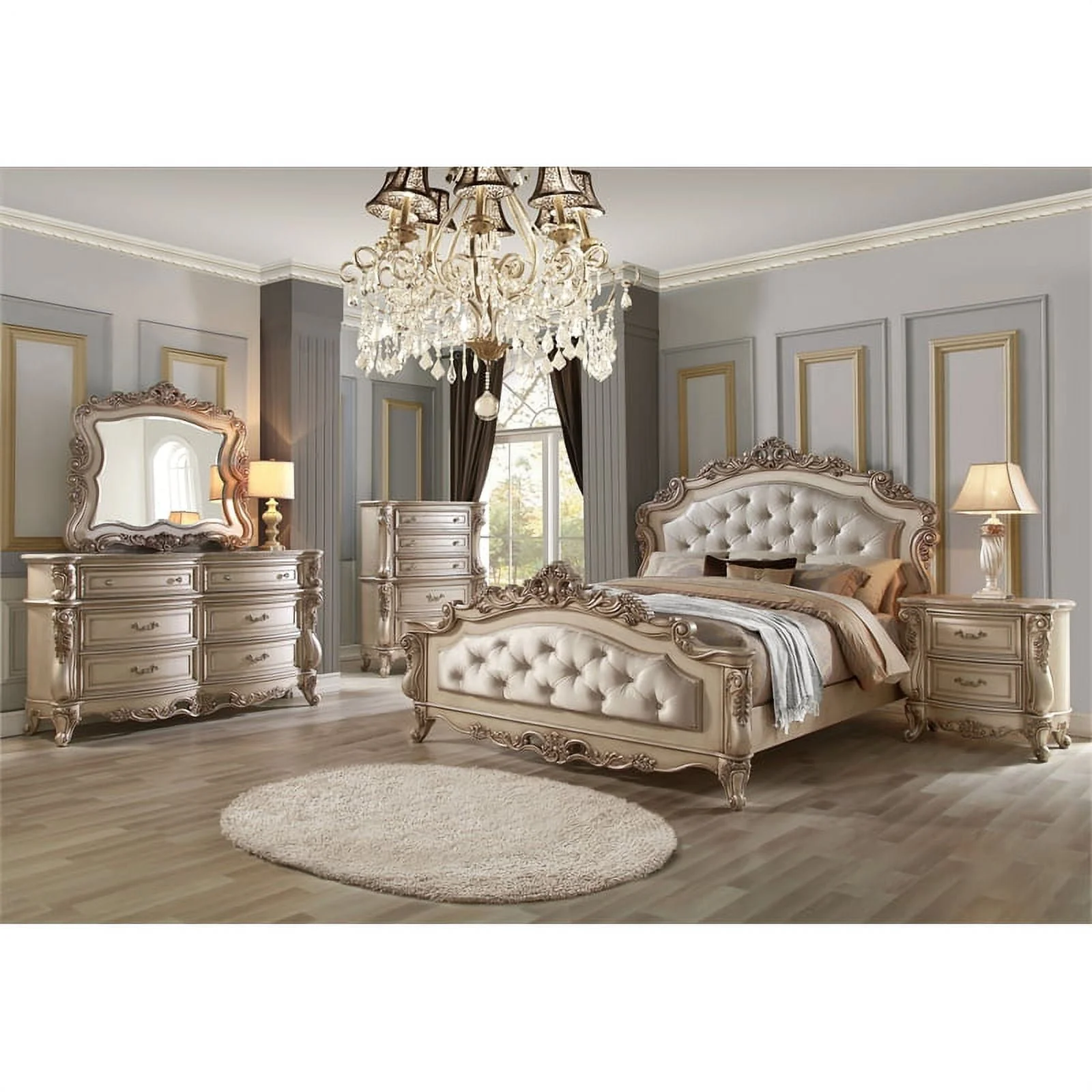 Acme Gorsedd Queen Bed in Cream Fabric and Golden Ivory - Image 7