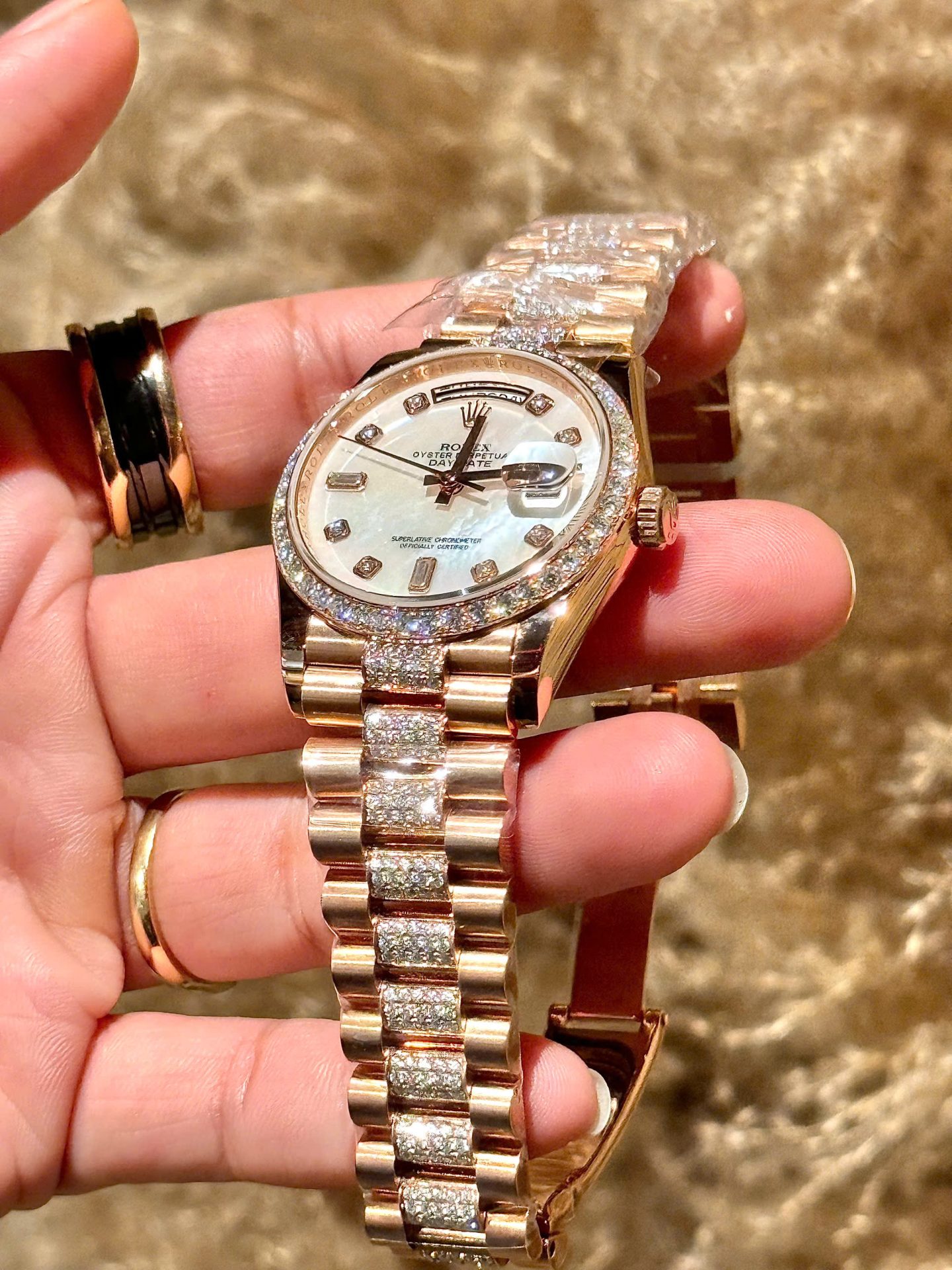 Rolex Best Replica Watch Day-Date Dial Mother Of Pearl Custom Gold Wrapped GMF 40mm - Top club