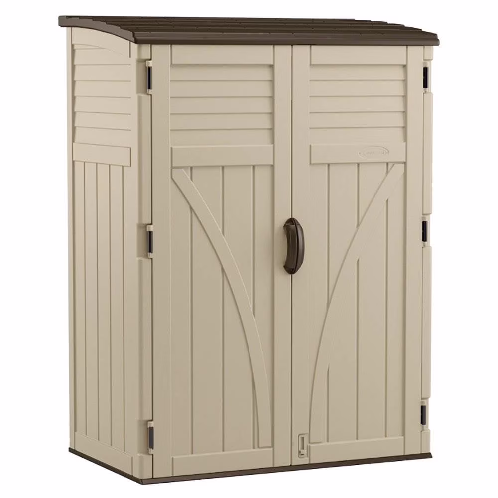 Suncast Large Vertical Shed for Storing Oudoor Tools, & Equipment, Sand