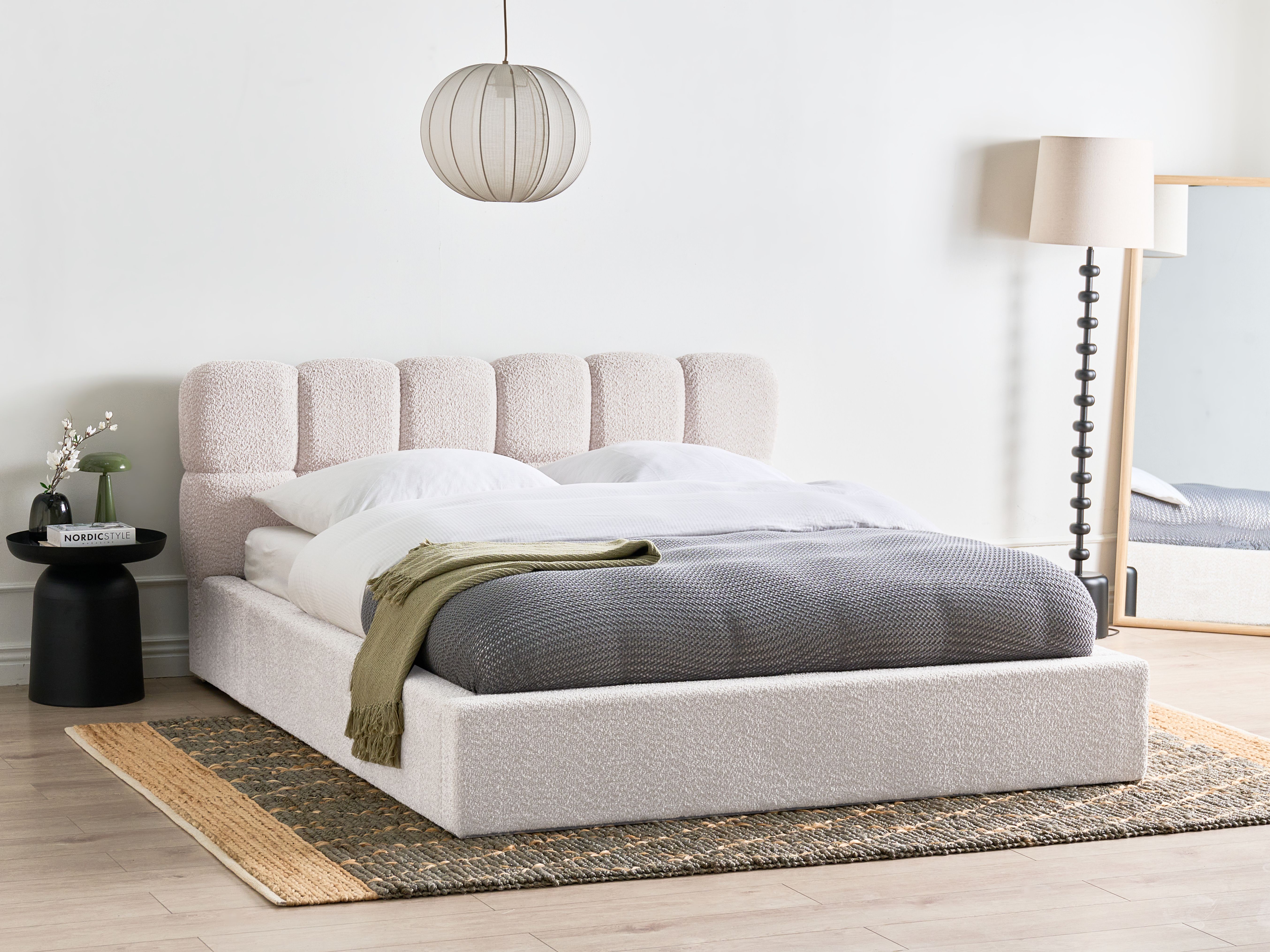 Ottoman Bed Boucle BASTON 160 x 200 cm (EU King Size) Light Beige