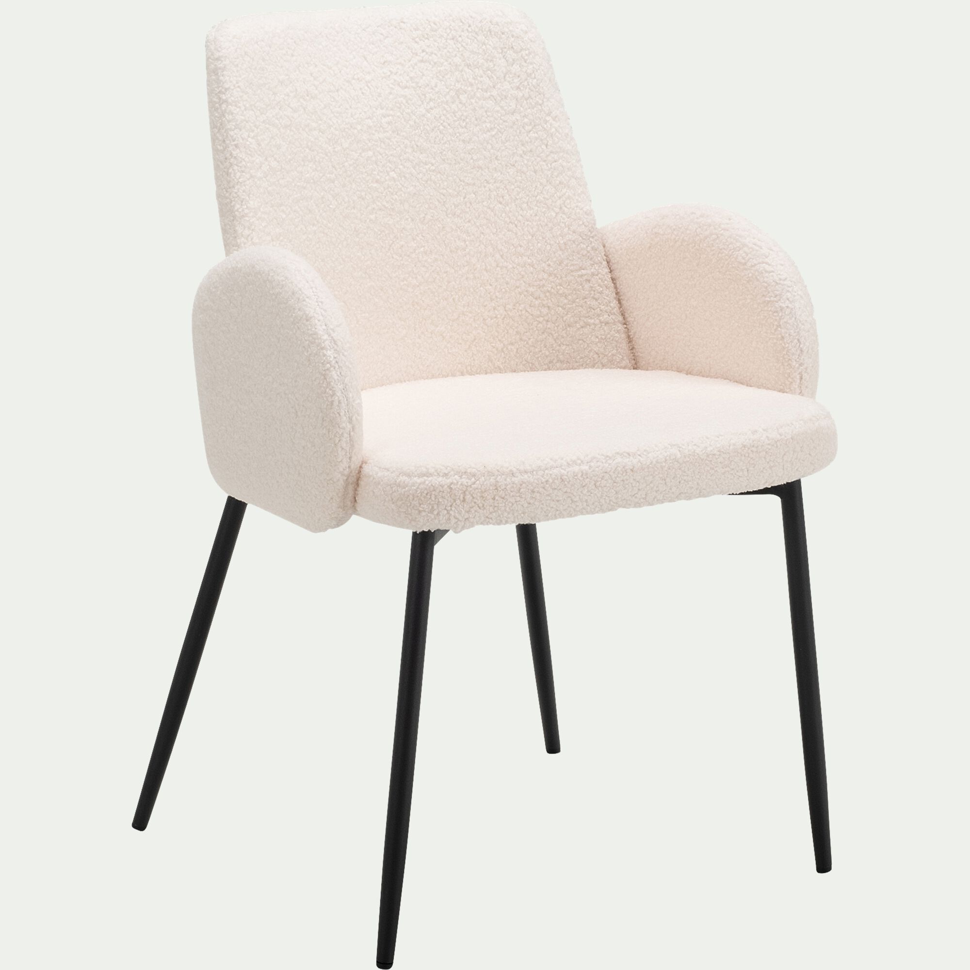 LOUMI - Chaise en tissu bouclette avec accoudoirs - blanc