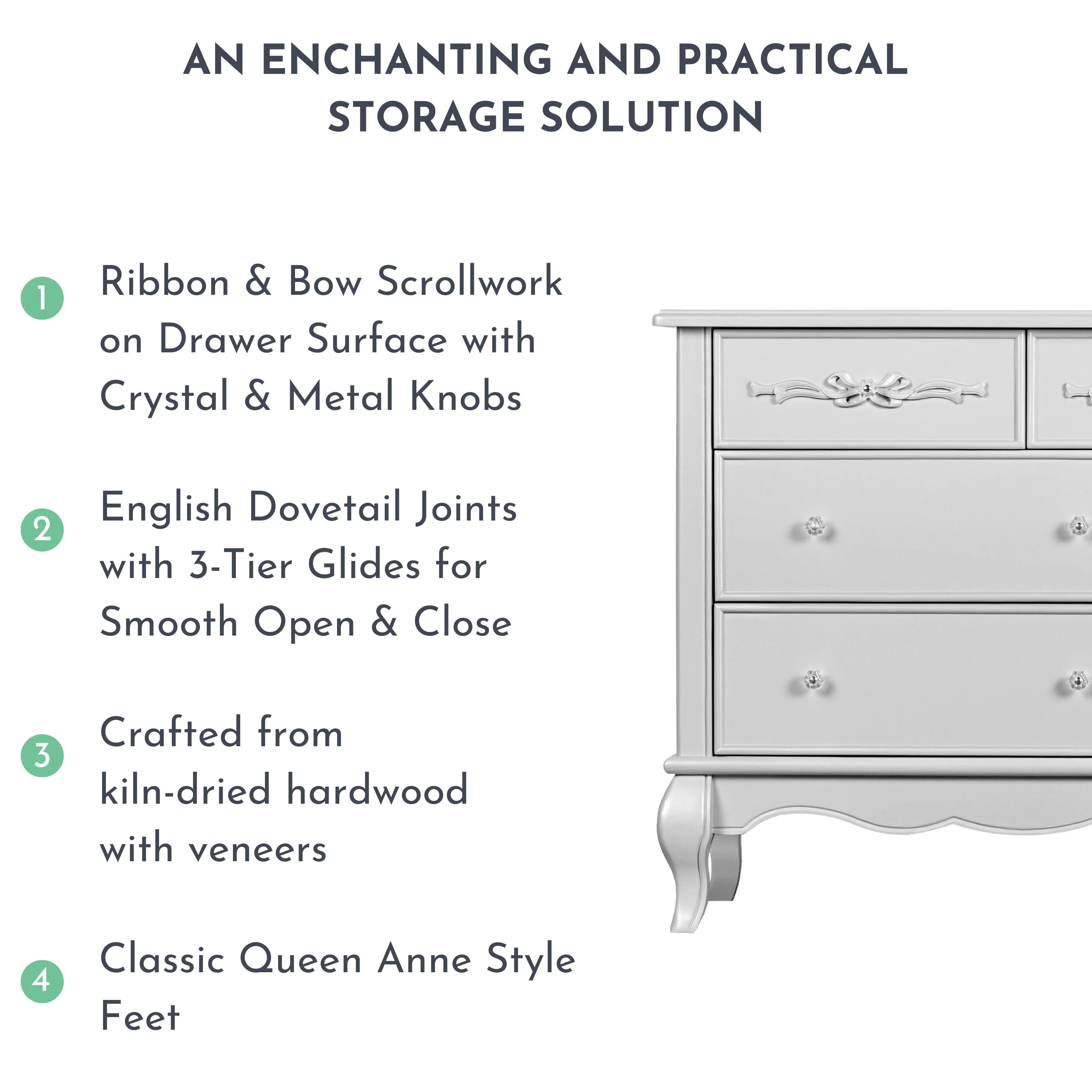 Evolur Aurora 7-Drawer Double Dresser in Ivory Lace, Spacious Drawers - Image 22