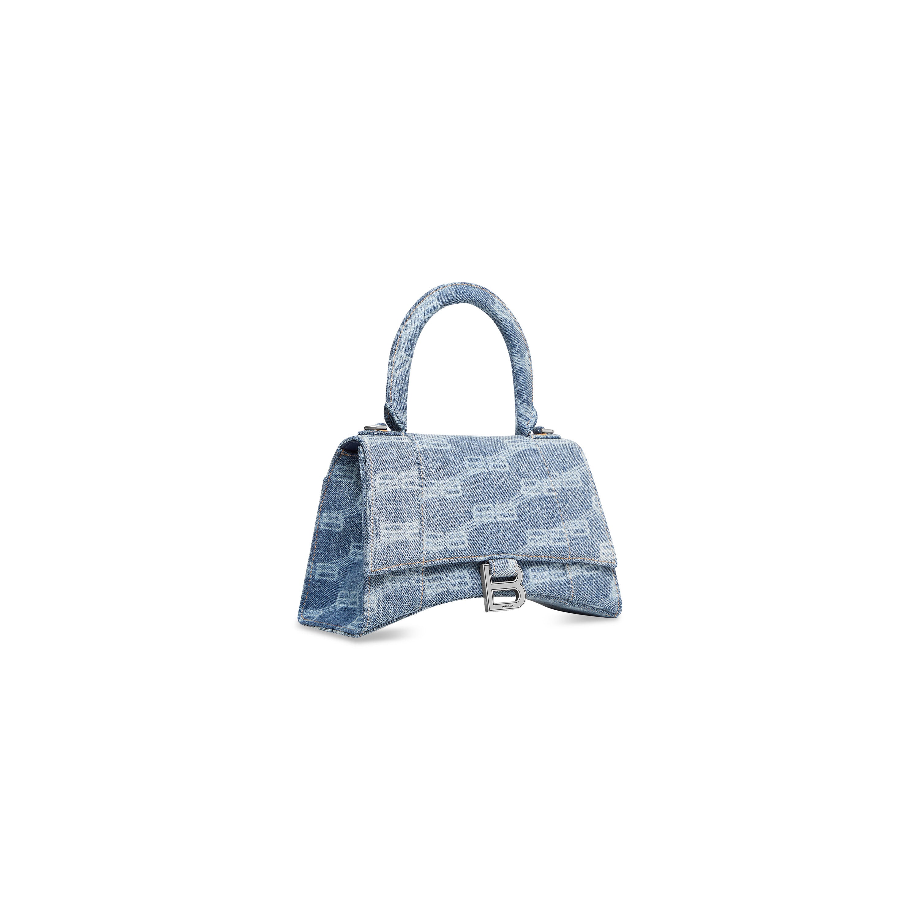 WOMEN'S HOURGLASS SMALL HANDBAG BB MONOGRAM BLEACHED DENIM IN BLUE - Replicaclubs