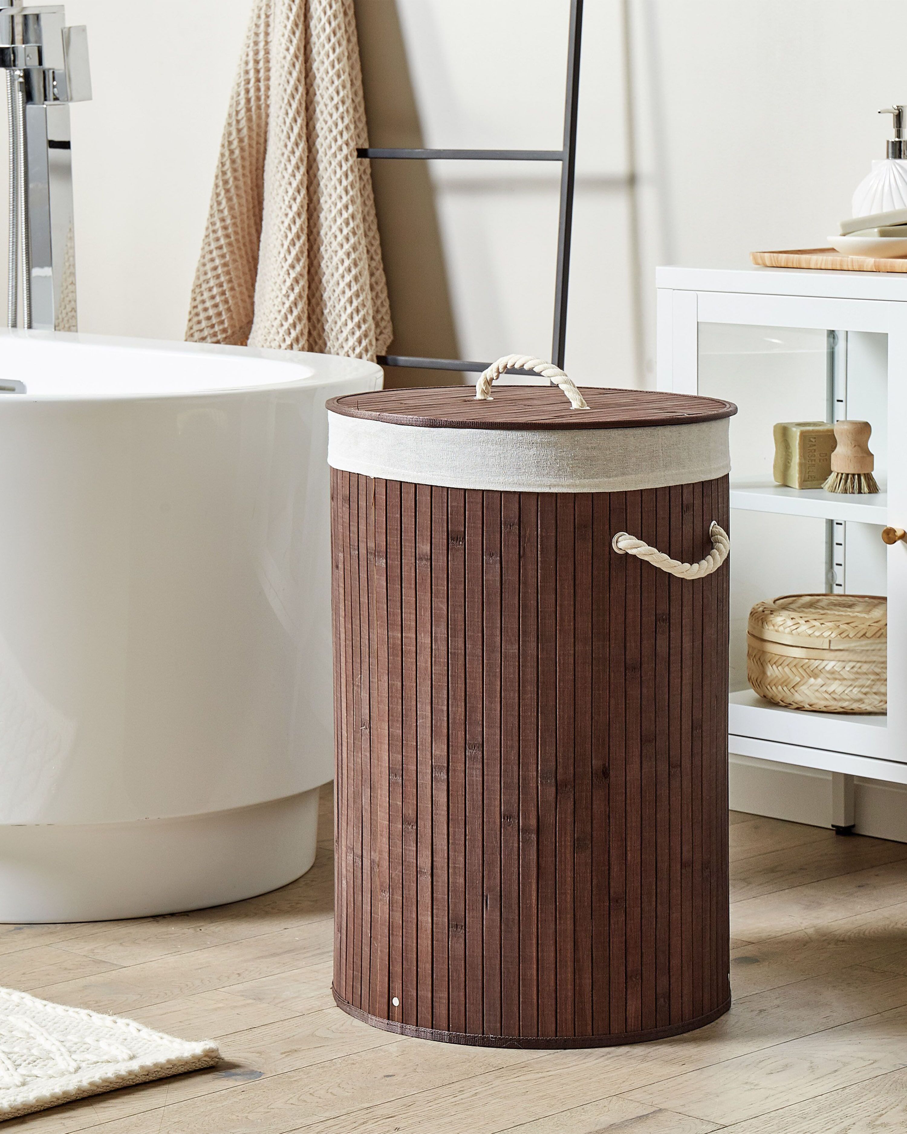 Laundry Basket SANNAR Bamboo Dark Brown 75 L
