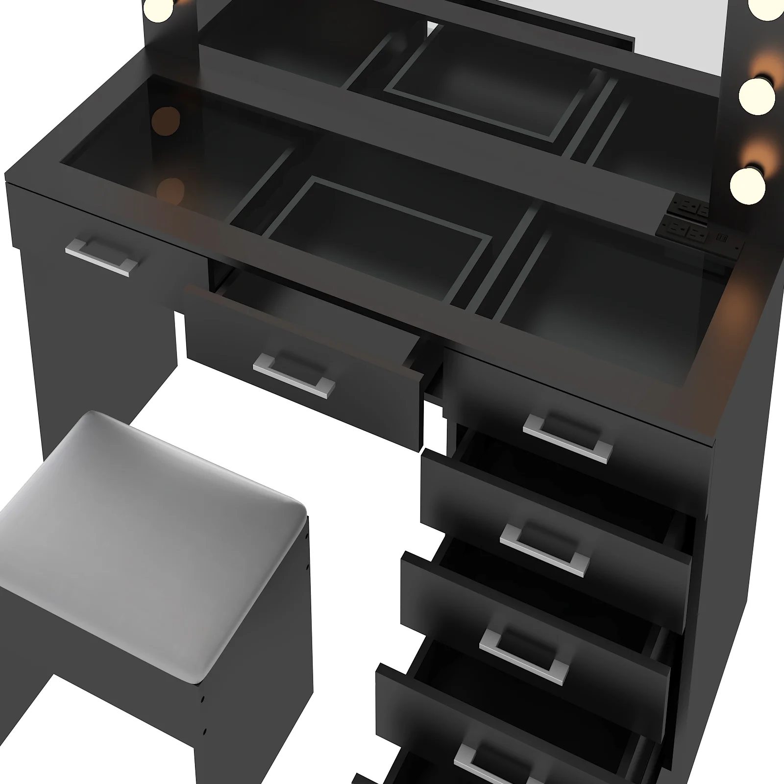 Ktaxon Large Makeup Vanity, Vanity Table Set w/ Visible Glass Top w/ Charging Station, White - Image 112