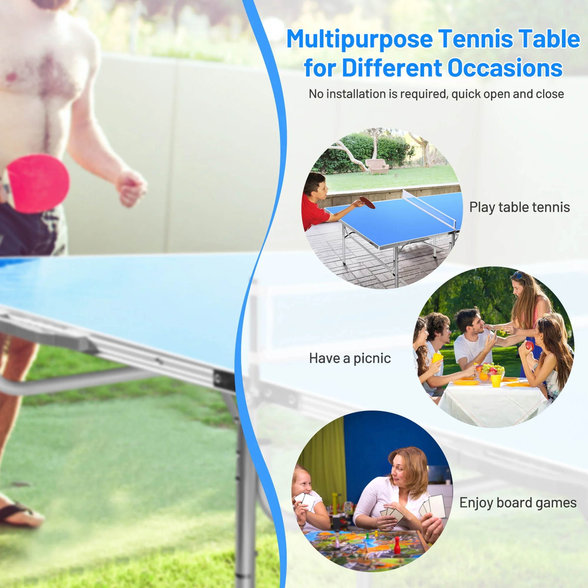 Gymax Folding Table Tennis Table Portable Ping Pong Table w/ 2 Paddles & 2 Balls - Image 5