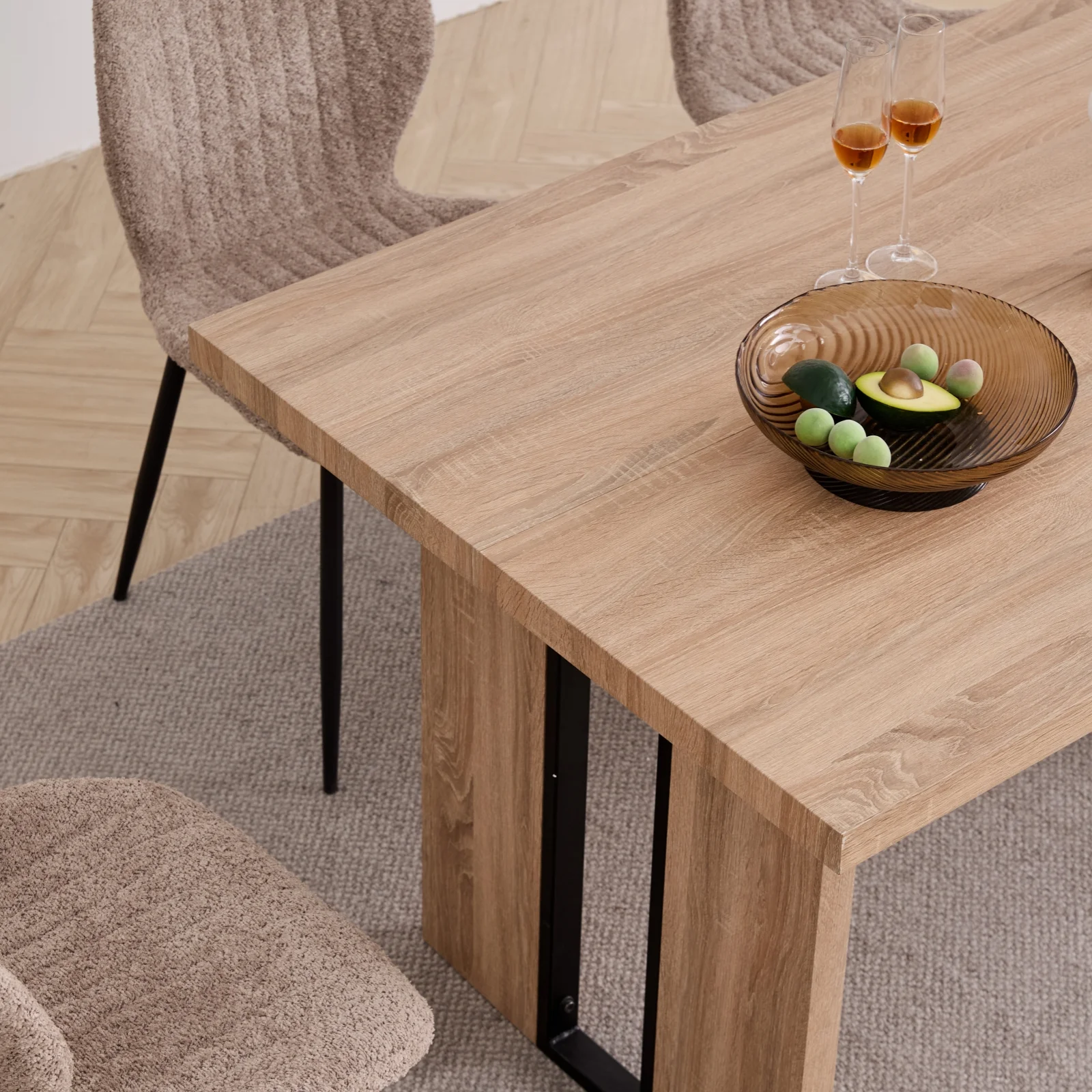 5pcs Rectangle Dining Table Chairs Set for 4, 63" Farmhouse Wood Kitchen Table with 4 Upholstered Mid Century Modern Boucle Chairs for Dinner, Living Dining Room, Apartment, Beige - Image 22