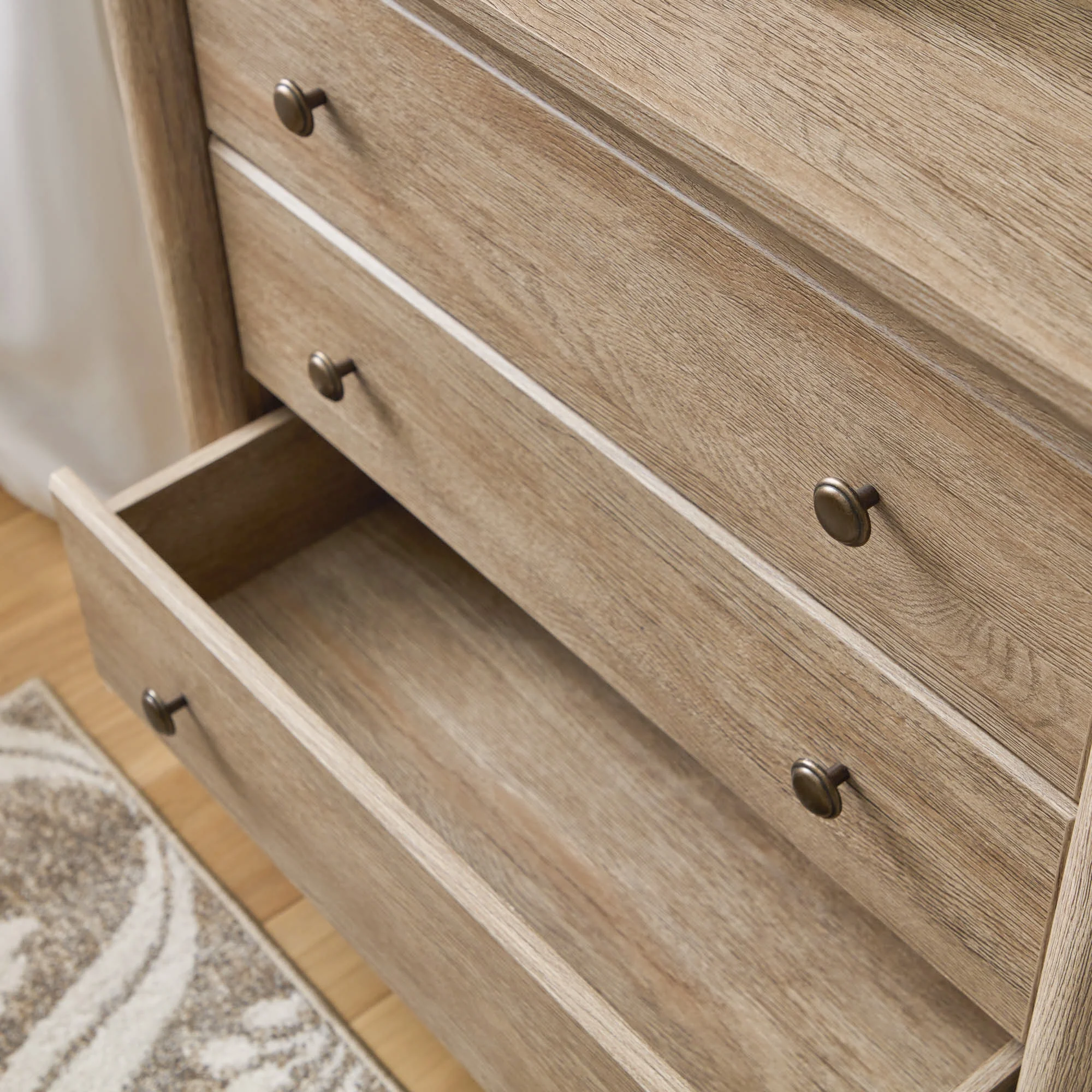 My Texas House Monroe 3 Drawer Nightstand with USB, Brushed Oak Finish - Image 8