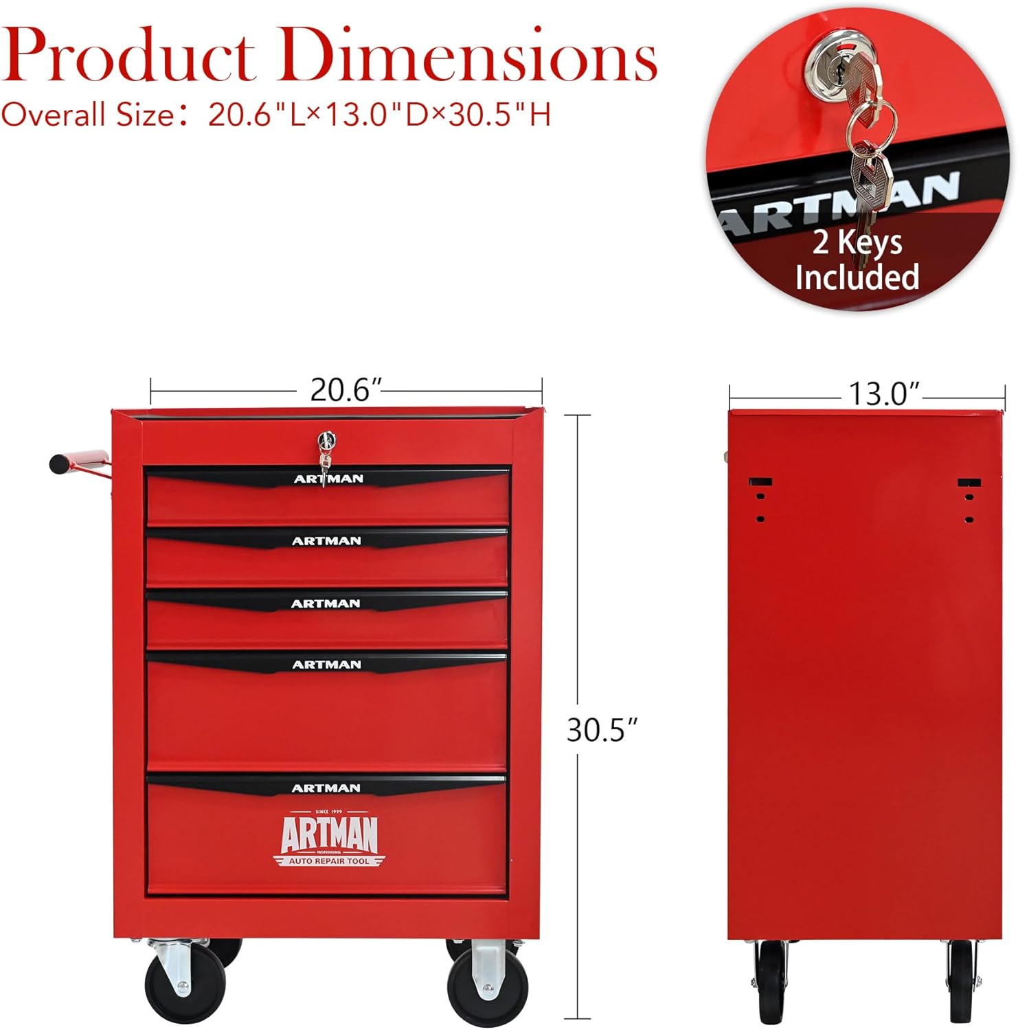 5 Drawers Rolling Tool Box on Wheels, Multifunctional Tool Cart, Drawers Rolling Trolley Organizer Tool Storage Chest for Warehouse,Garage,Workshop,Repair Shop (5 Drawers-30.5
