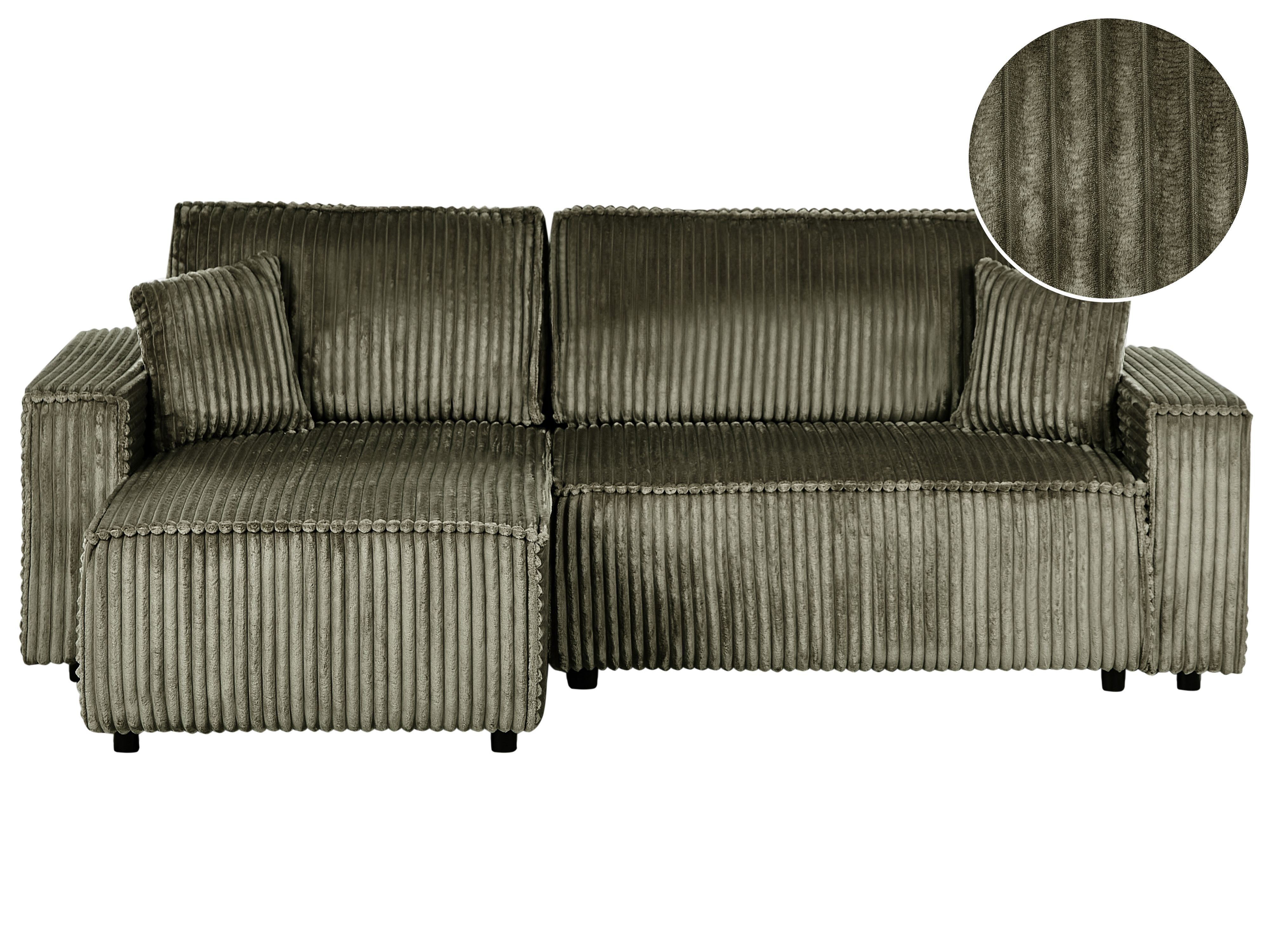 Corner Sofa Bed 3 Seater ABACKA Corduroy Green with Storage Right Hand