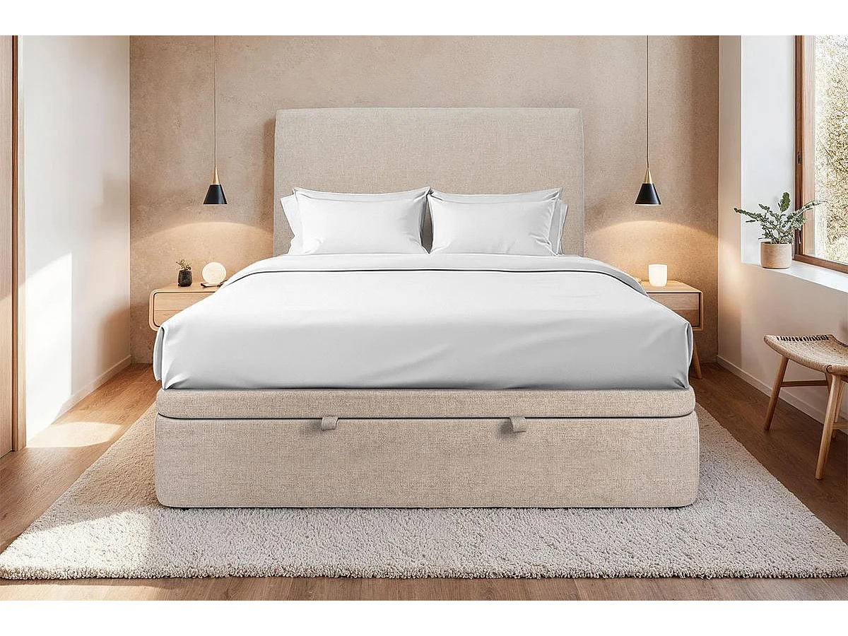 Sommier Coffre Tissu Beige brun 140x190 H39cm
