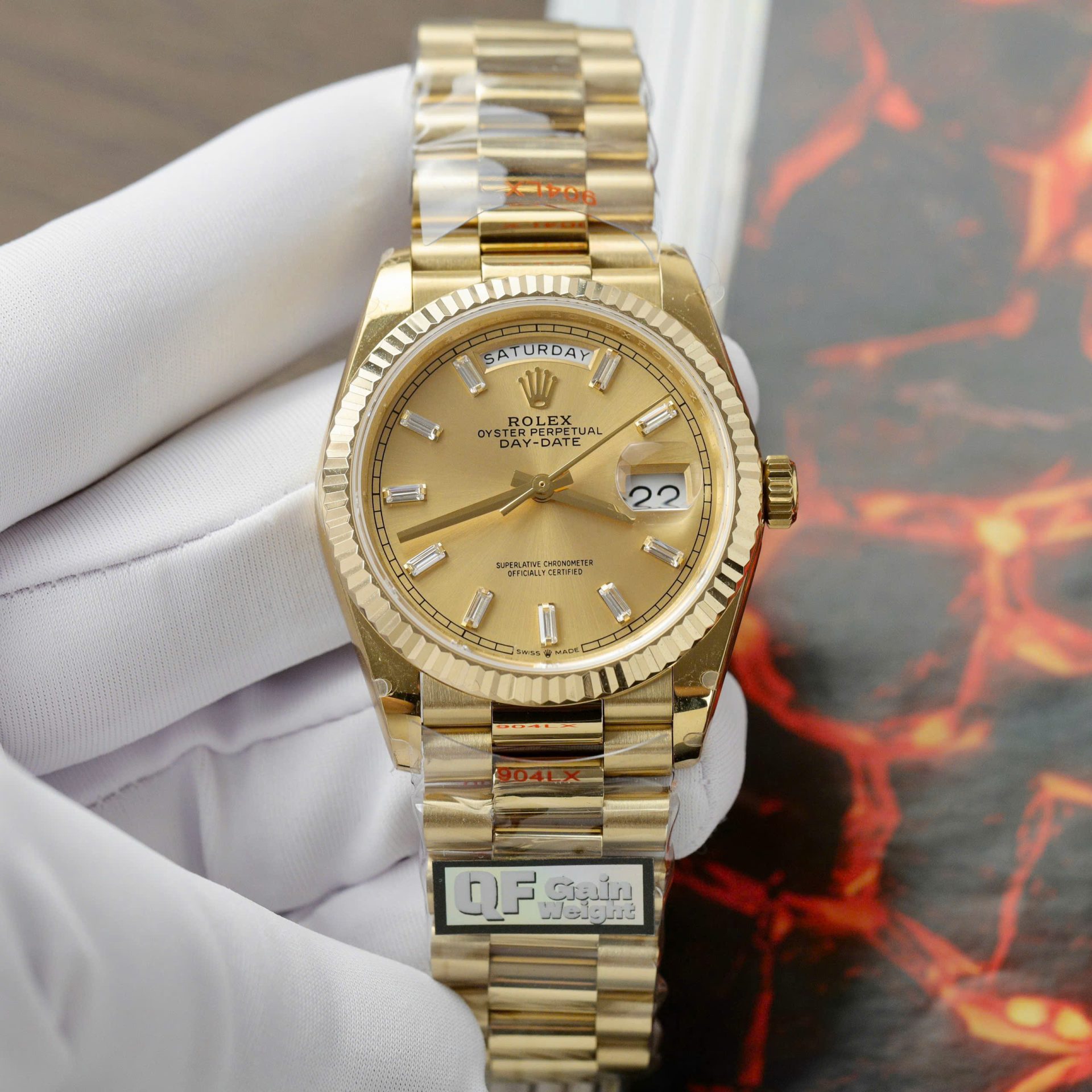 Rolex Day-Date 128238 Replica Watch Yellow Dial Weight 158gram QF Factory 36mm - Top club