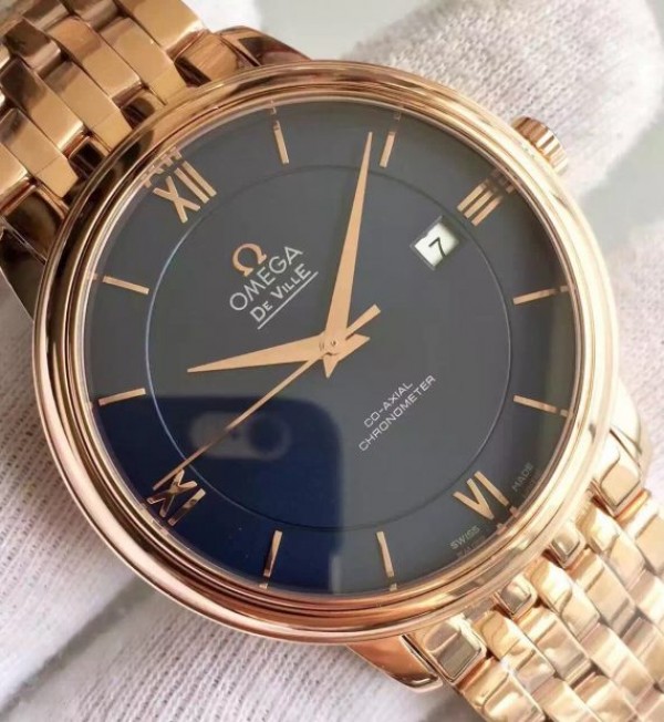 Replica Omega MK De Ville 39.5mm Blue Dial RG Case SS Bracelet A2824 - Top club