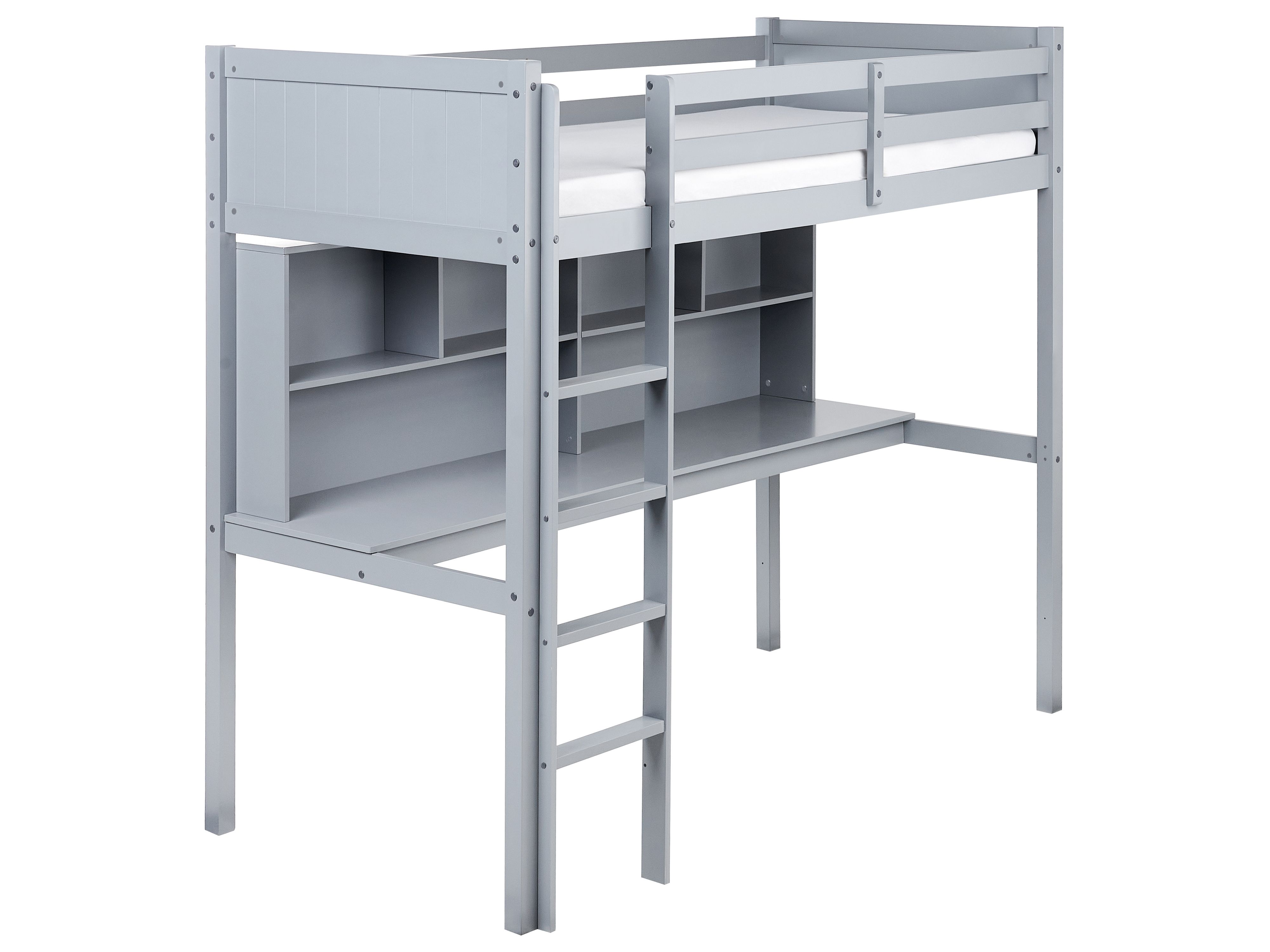 High Sleeper Bed with Desk Pine Wood FOUCAMONT 90 x 200 cm (EU Single) Grey