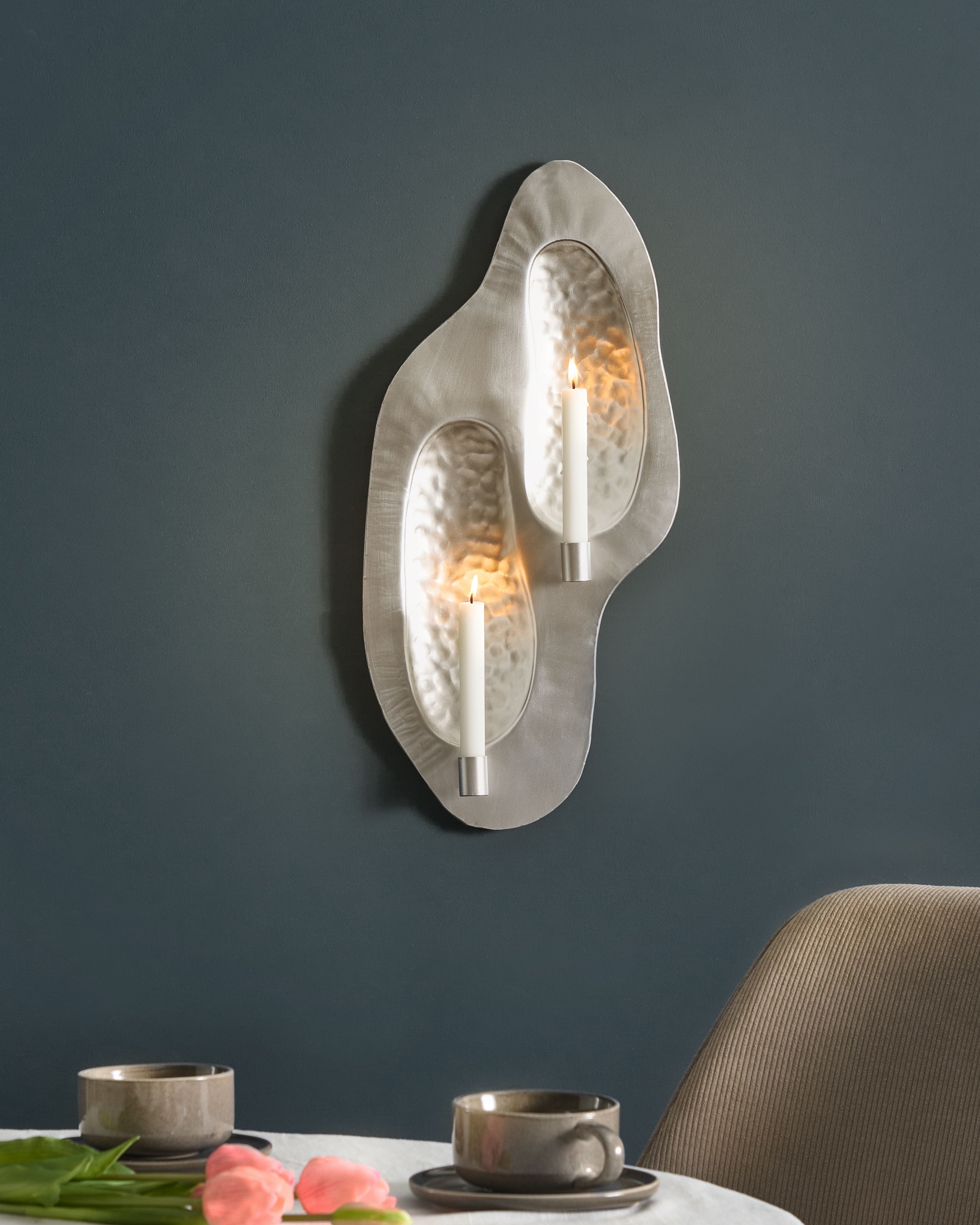 Wall Candle Holder PENICHE Metal 60 cm Silver
