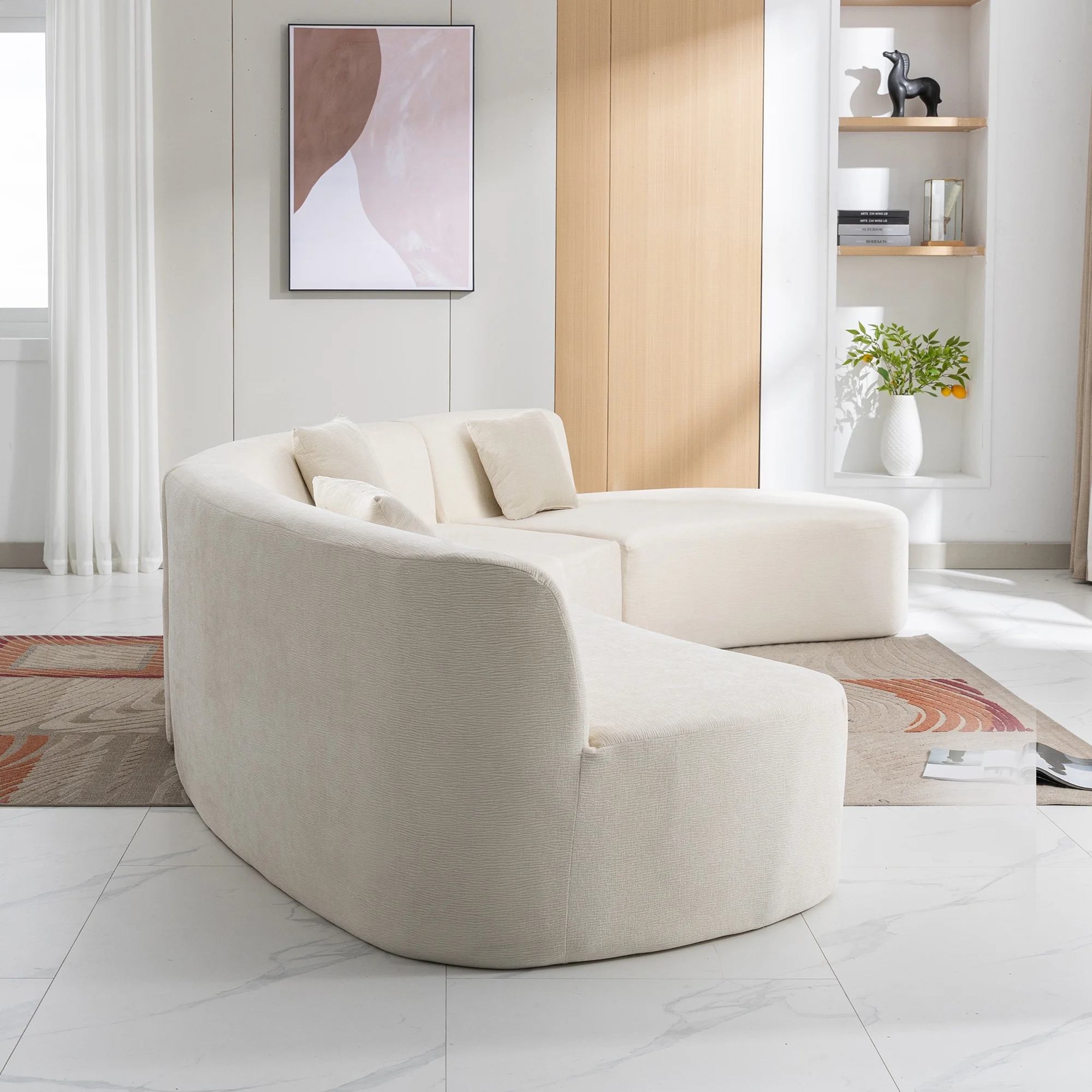 Harper & Bright Designs Modern Curved Floor Sofa Set, Modular Sectional Sponge Couch for Living Room, 2 PC Free Combination No Assembly Foam-Filled Sofa, Beige - Image 33