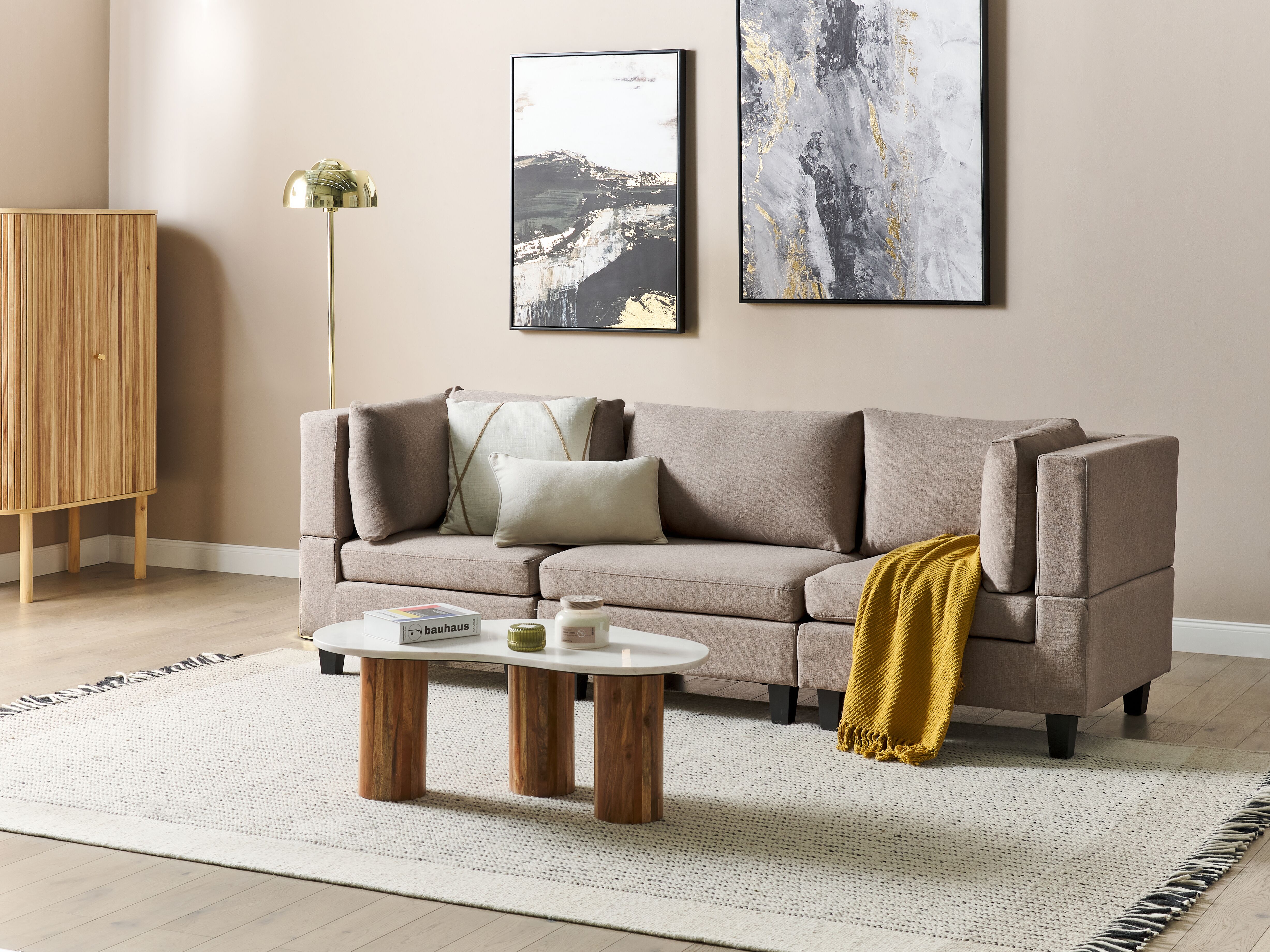 Modular Sofa 3 Seater UNSTAD Fabric Brown