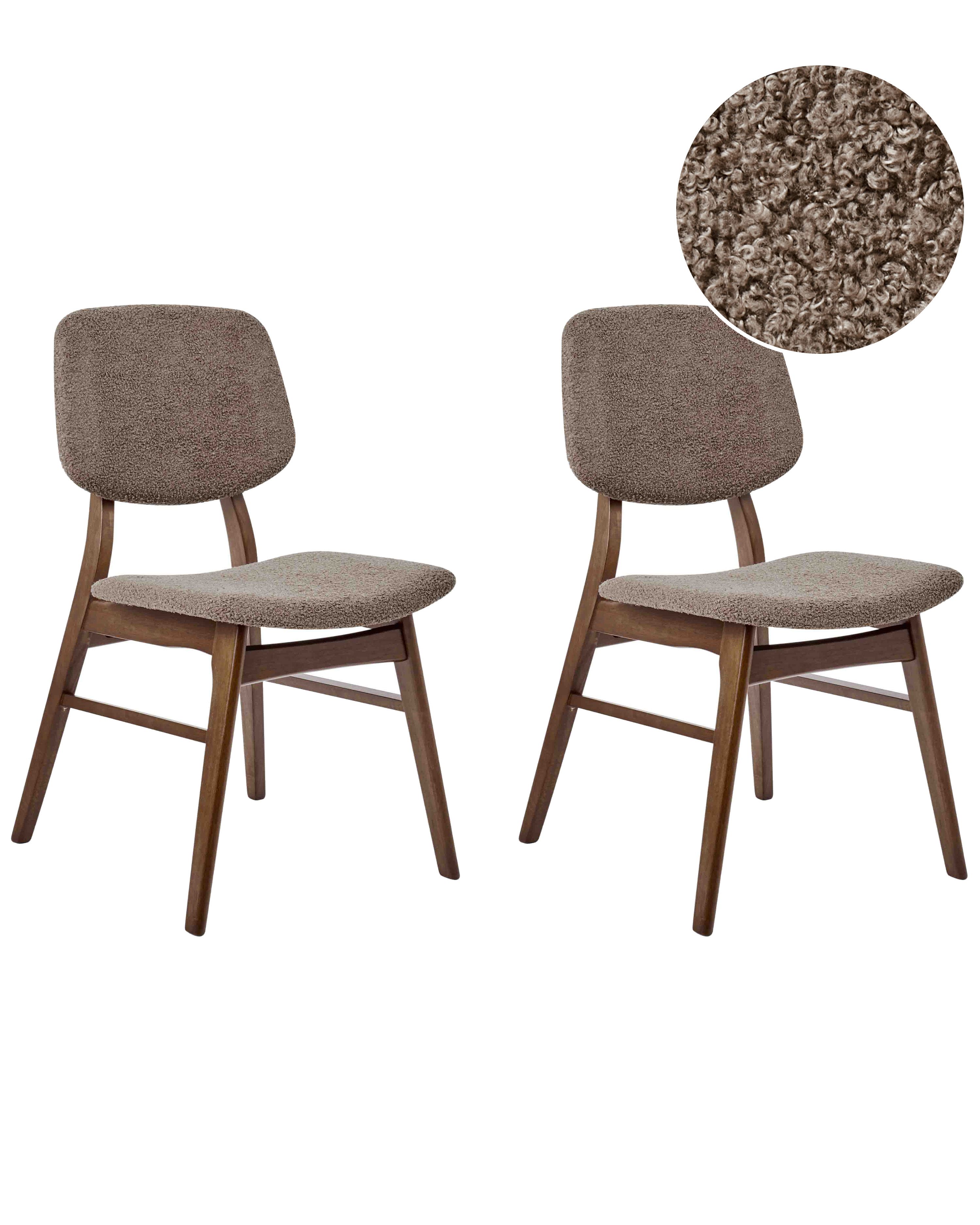 Set of 2 Dining Chairs ELAINE Boucle Dark Brown/ Taupe