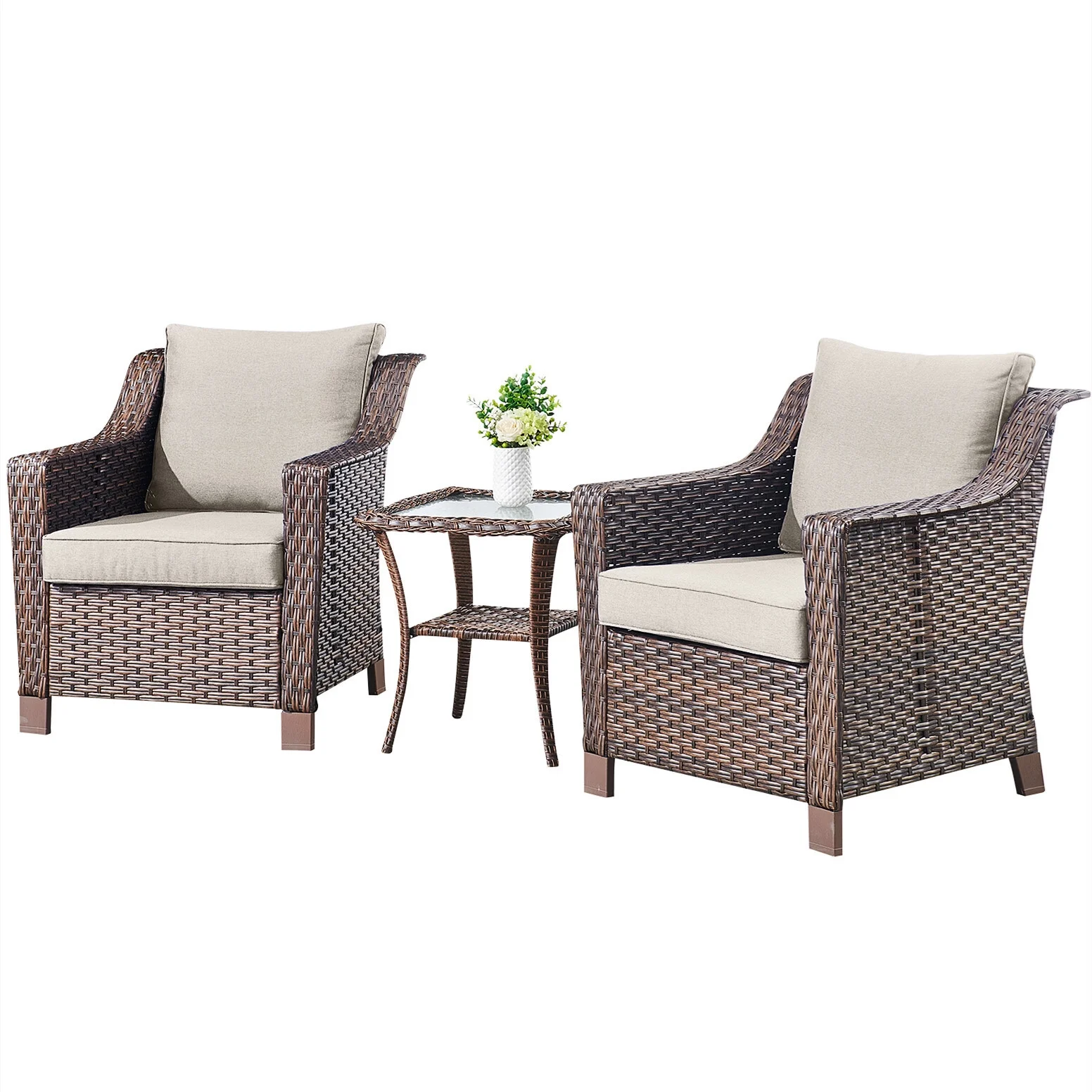 Bellefurn Outdoor Wicker Patio Chairs Set of 2 with Side Table,All-Weather Wicker Rattan Chairs Patio Furniture Chairs for Porch Balcony Backyard Yard Deck - Image 11