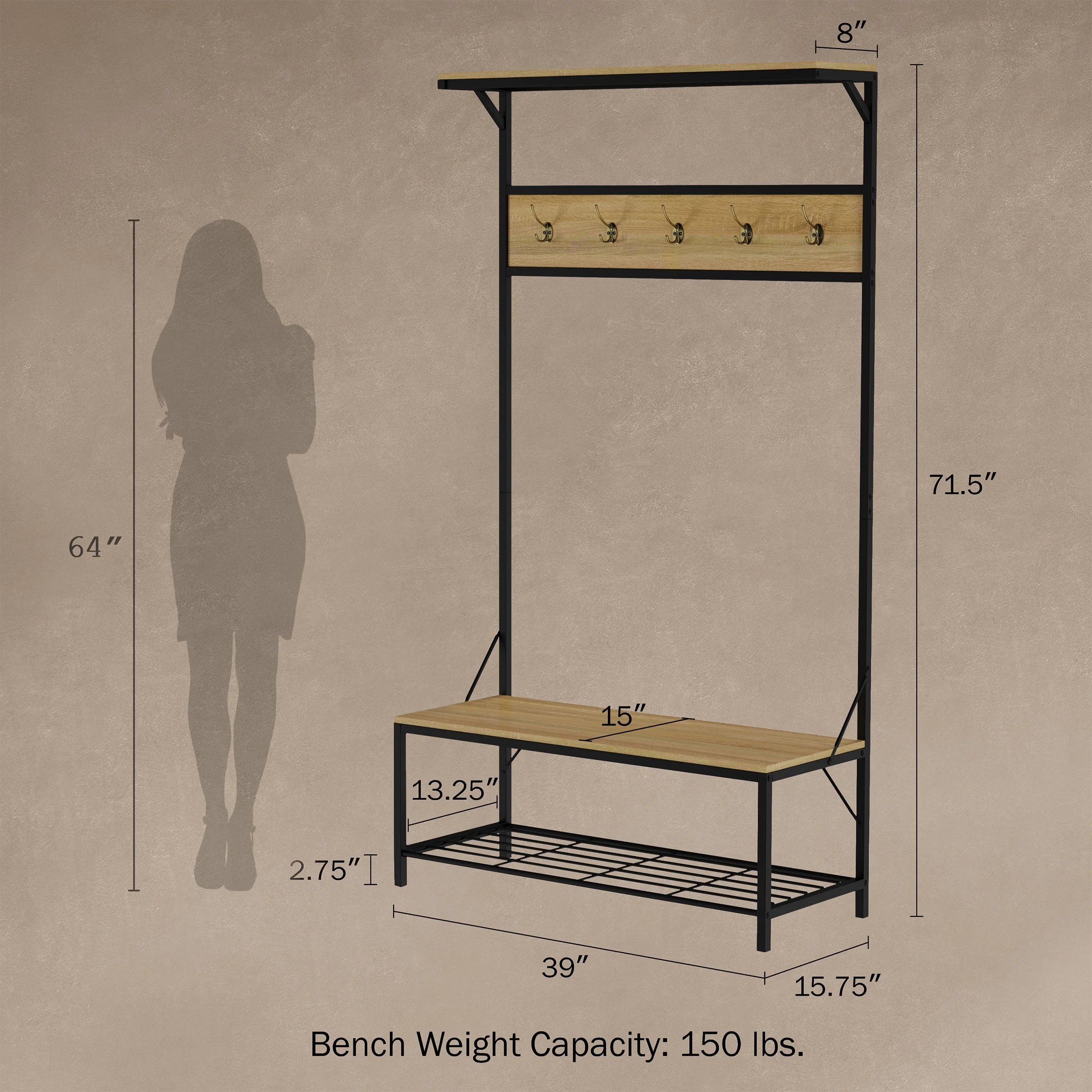 Lavish Home Entryway Bench with Seat and Shoe Storage (Woodgrain-Look)