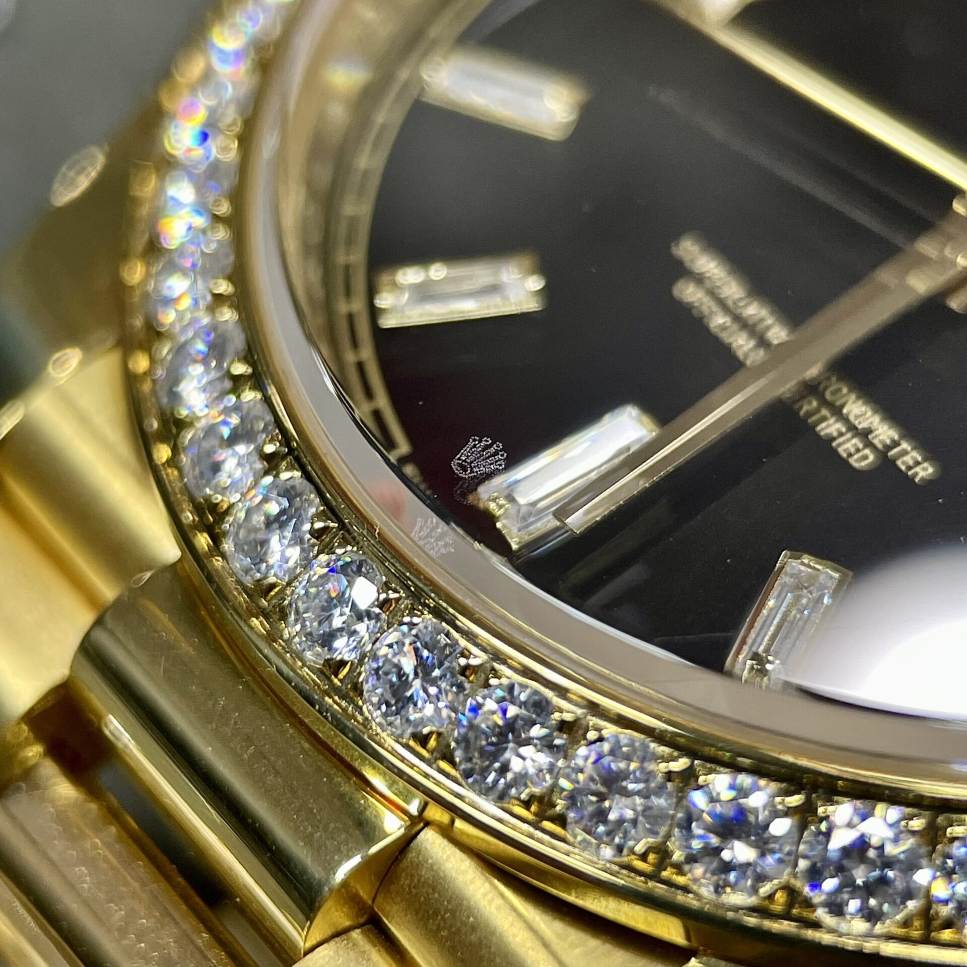 Rolex Day-Date Clone Watch Black Dial Moissanite Diamonds Custom 40mm - Top club