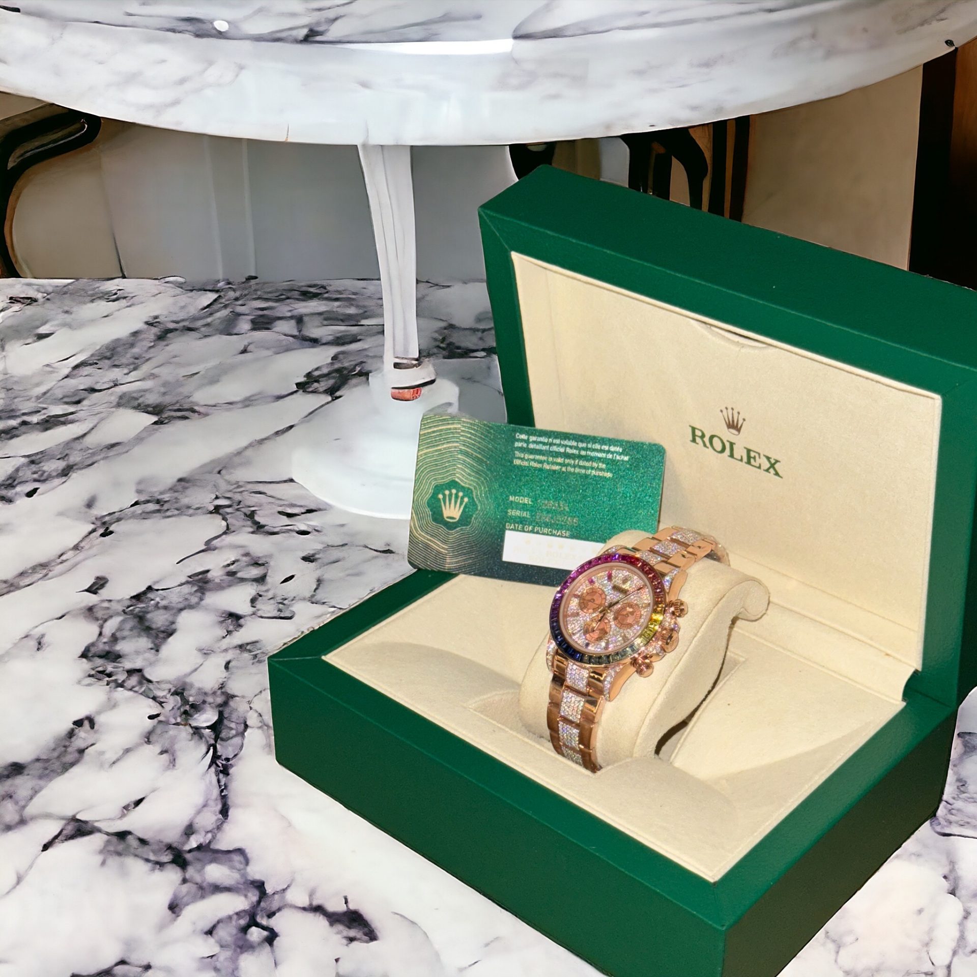 Rolex Daytona Rainbow Replica Watch Gold Wrapped + Ruby + Moissanite Diamonds 40mm - Top club