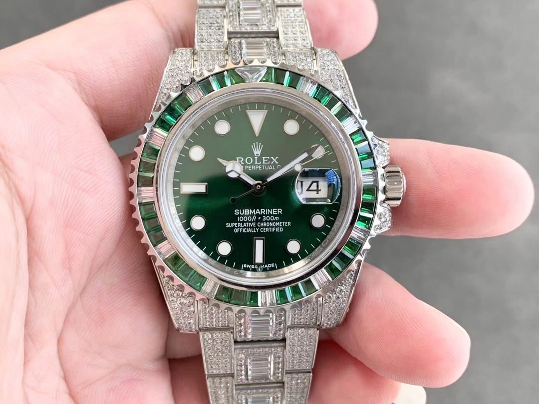 Rolex Submariner Special Diamonds - Green Diamonds - All Diamonds - 40mm(1:1 replica) - Elite Watch Atelier