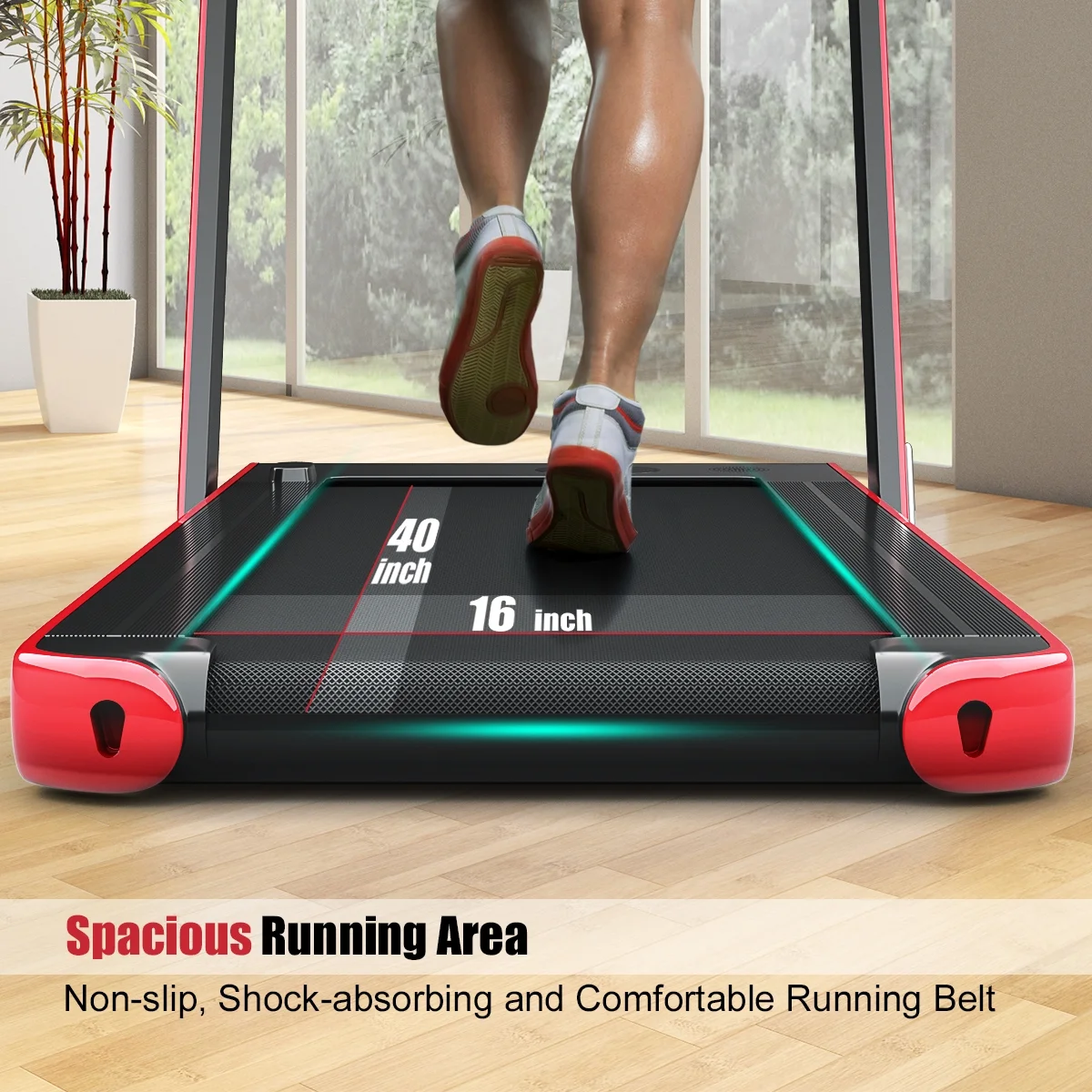 Gymax 2 in 1 Folding Treadmill 2.25HP Running Machine w/ Dual Display APP Control Black - Image 28