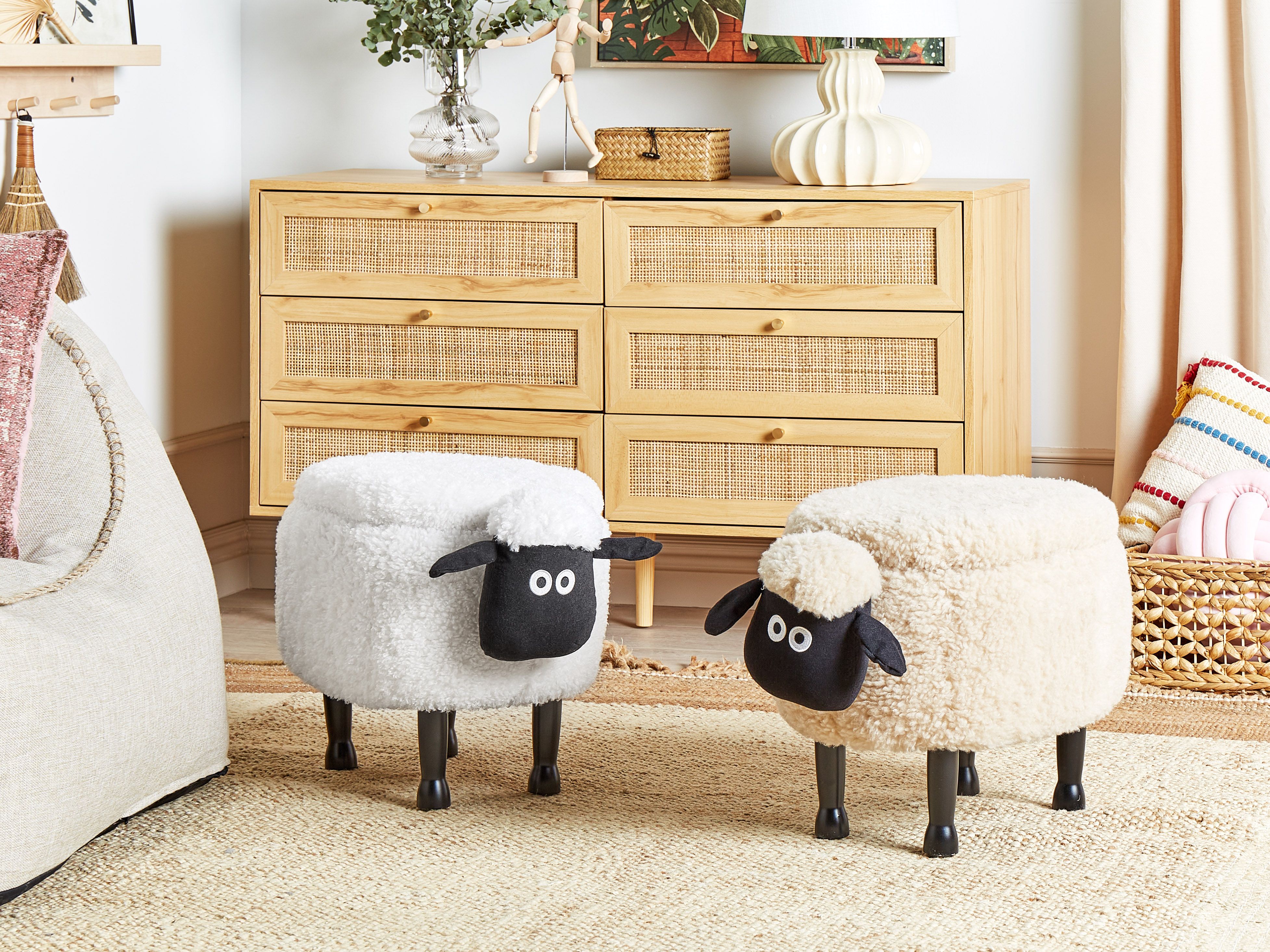 Storage Animal Stool SHEEP Fabric Light Beige Sheep