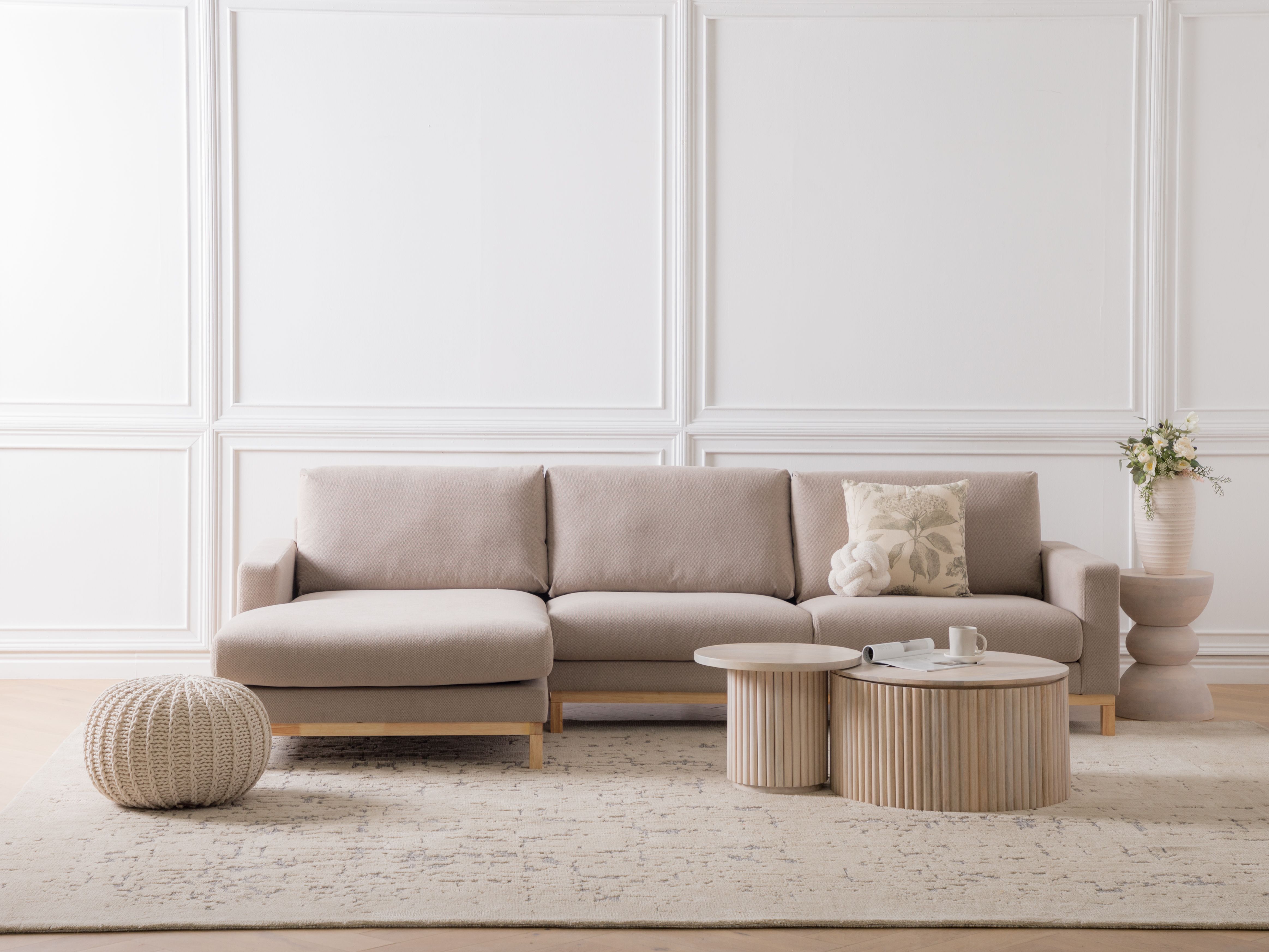 Corner Sofa 4 Seater SIGGARD Fabric Taupe Right Hand