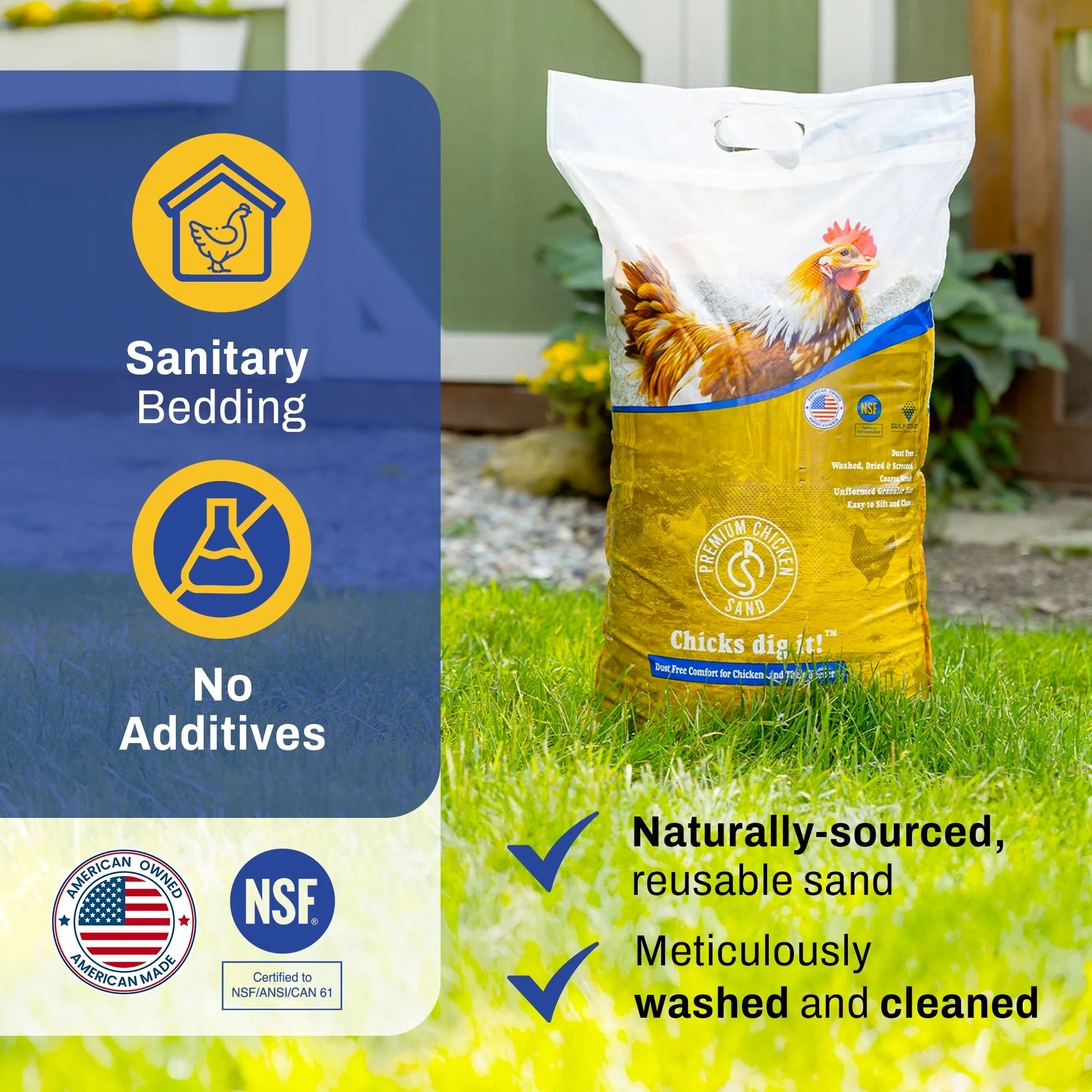 Premium Chicken Sand, Odor Eliminating Bedding for Coops, 50 Lb Bag, 8 Pack - Image 3