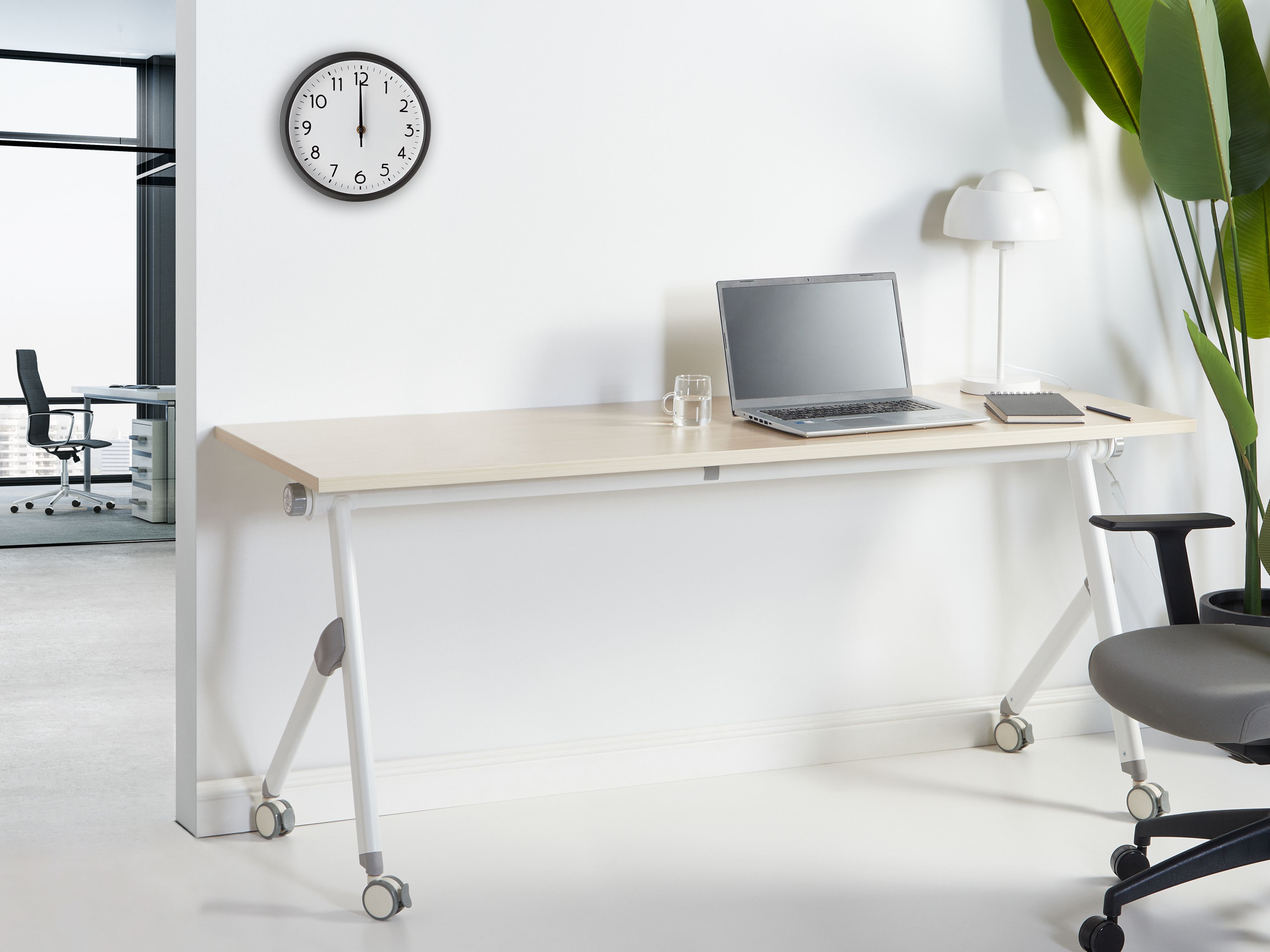 Foldable Office Desk BENDI Light Brown 180 cm 60 cm with Wheels