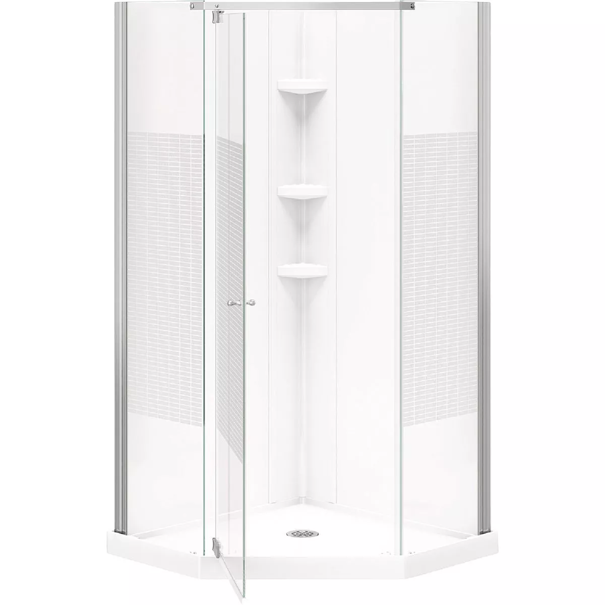 Maax Begonia Carbon 36 In. L x 36 In. D x 72 In. H Polystyrene Center Drain Shower Kit in White with Carbon Glass in Chrome