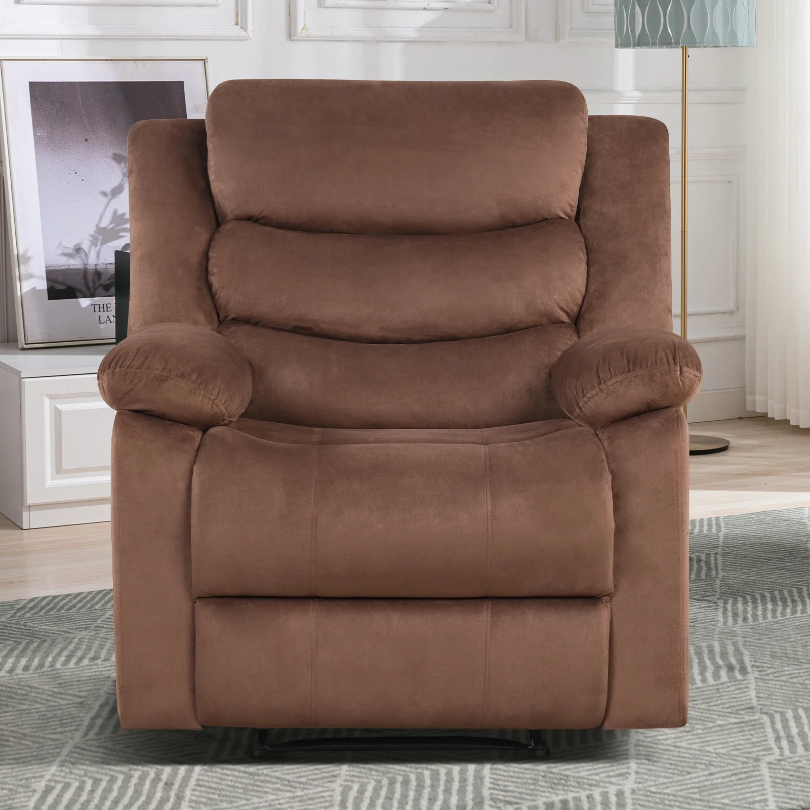 Bonzy Home Recliner Chairs for Living Room Overstuffed Breathable Fabric Reclining Chair Manual Sofa Brown - Image 4