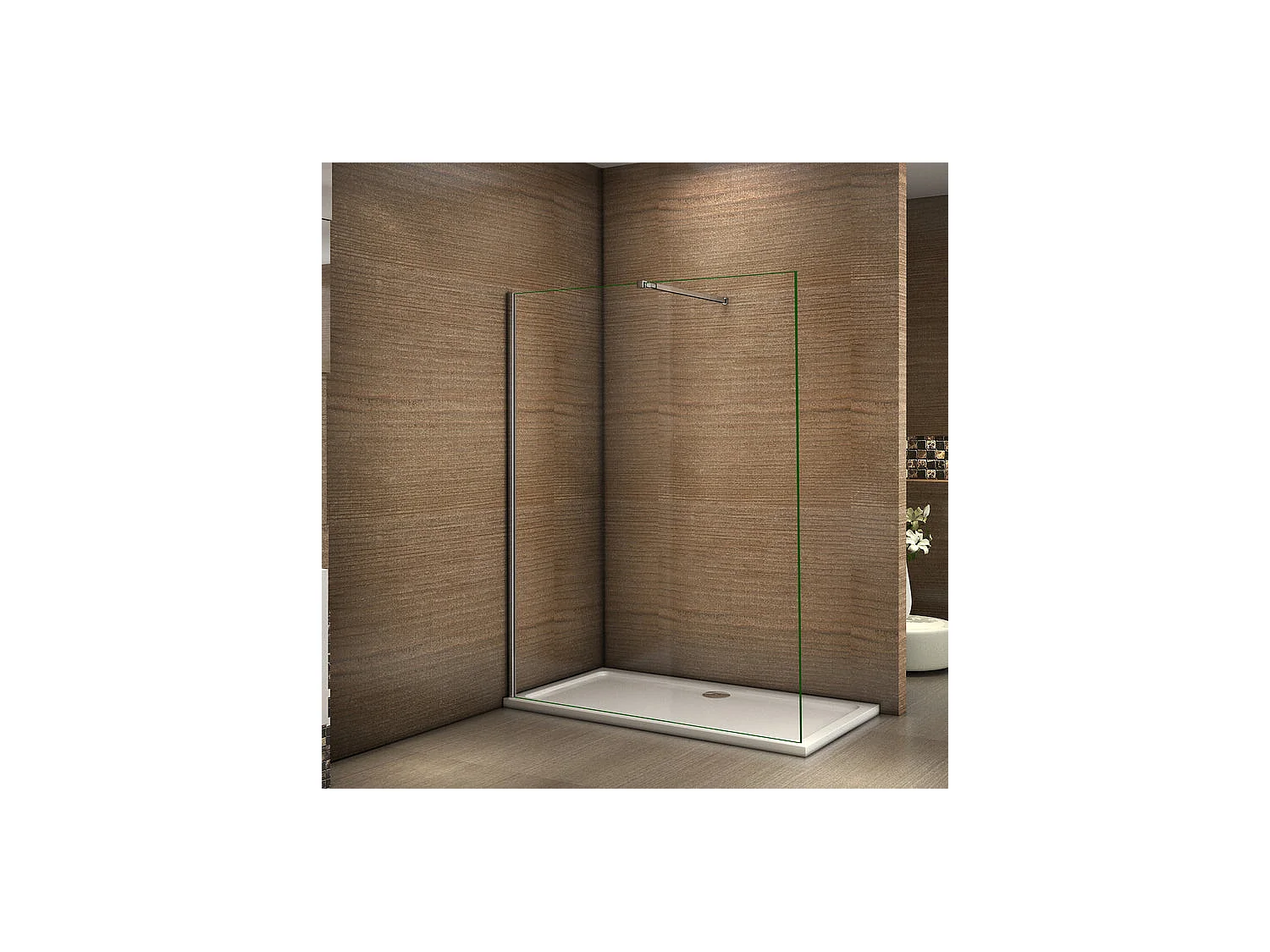 Paroi de douche à l'italienne 160x200cm avec barre de fixation 73-120cm en carré - Chromé - Verre 8mm trempé transparent