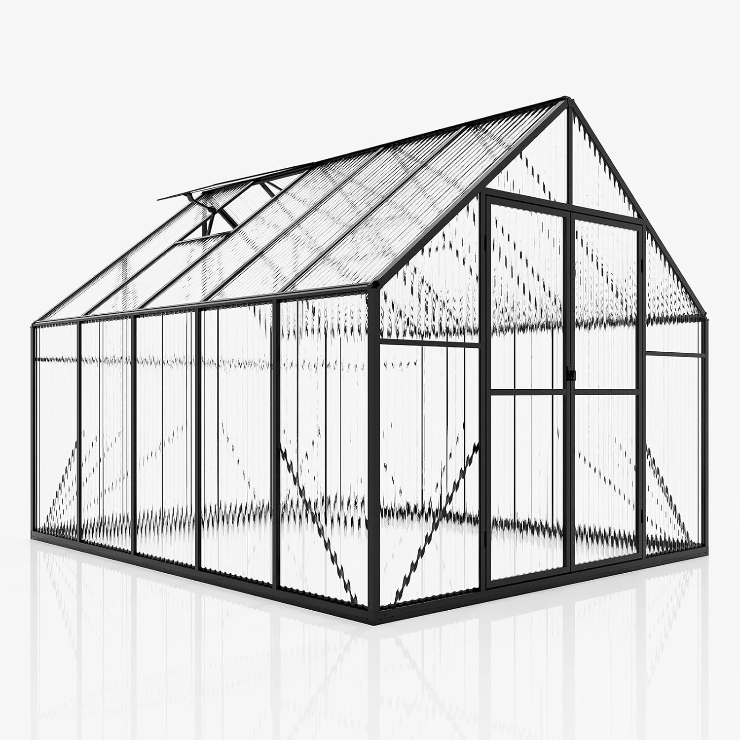 Jocisland 8x8x7 FT Polycarbonate Walk-In Greenhouse with Aluminum Frame, 2 Top-Opening Windows & 2 Swing Doors, Heavy Duty for Outdoor Garden Use, Black - Image 9