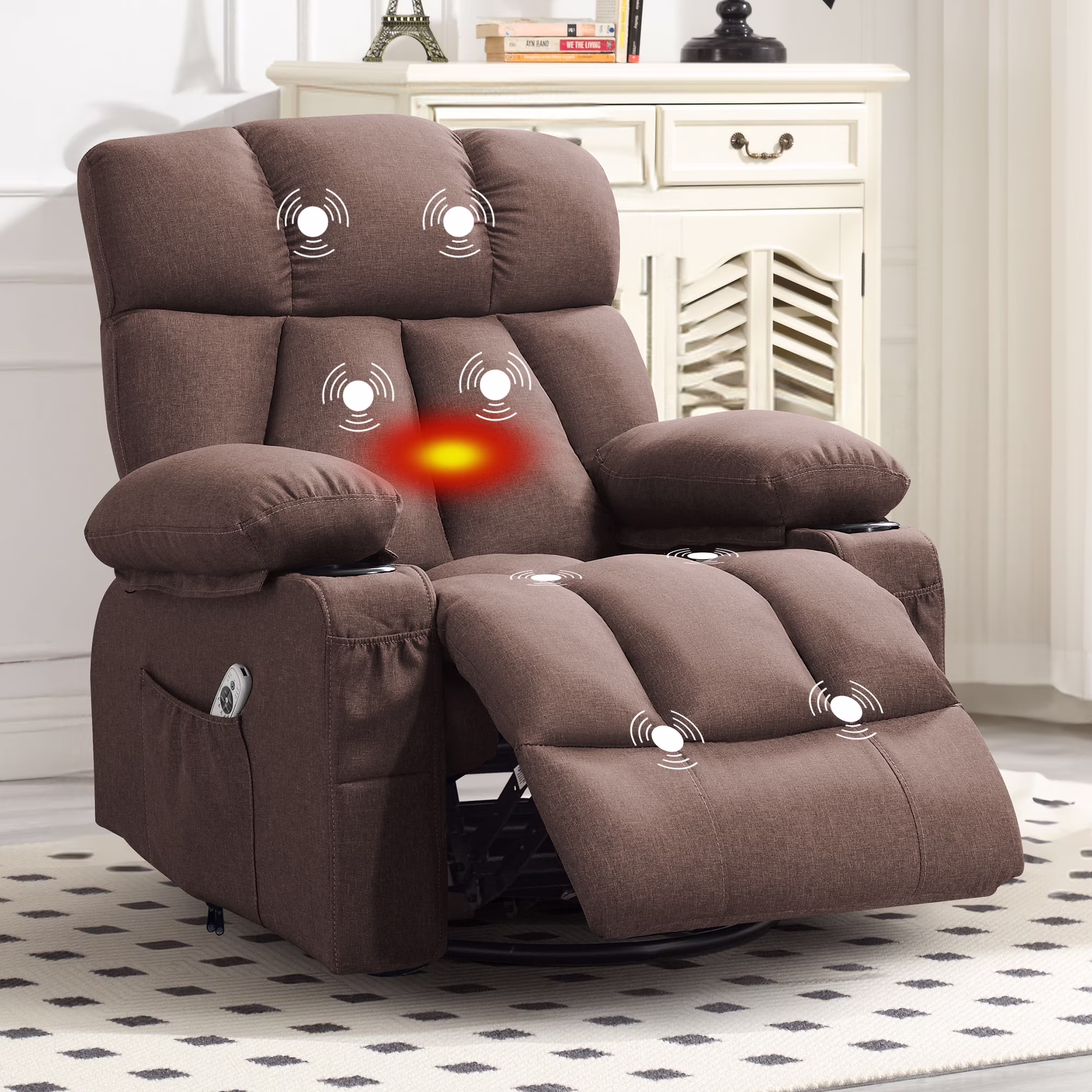 JONPONY Manual Recliner Chair with Heat Therapy and Massage Function, Heavy Duty Reclining Mechanism Massage Chair, Elderly Single Rocker Sofa with Cup Holders for Bedroom Home Theater,Grey - Image 17