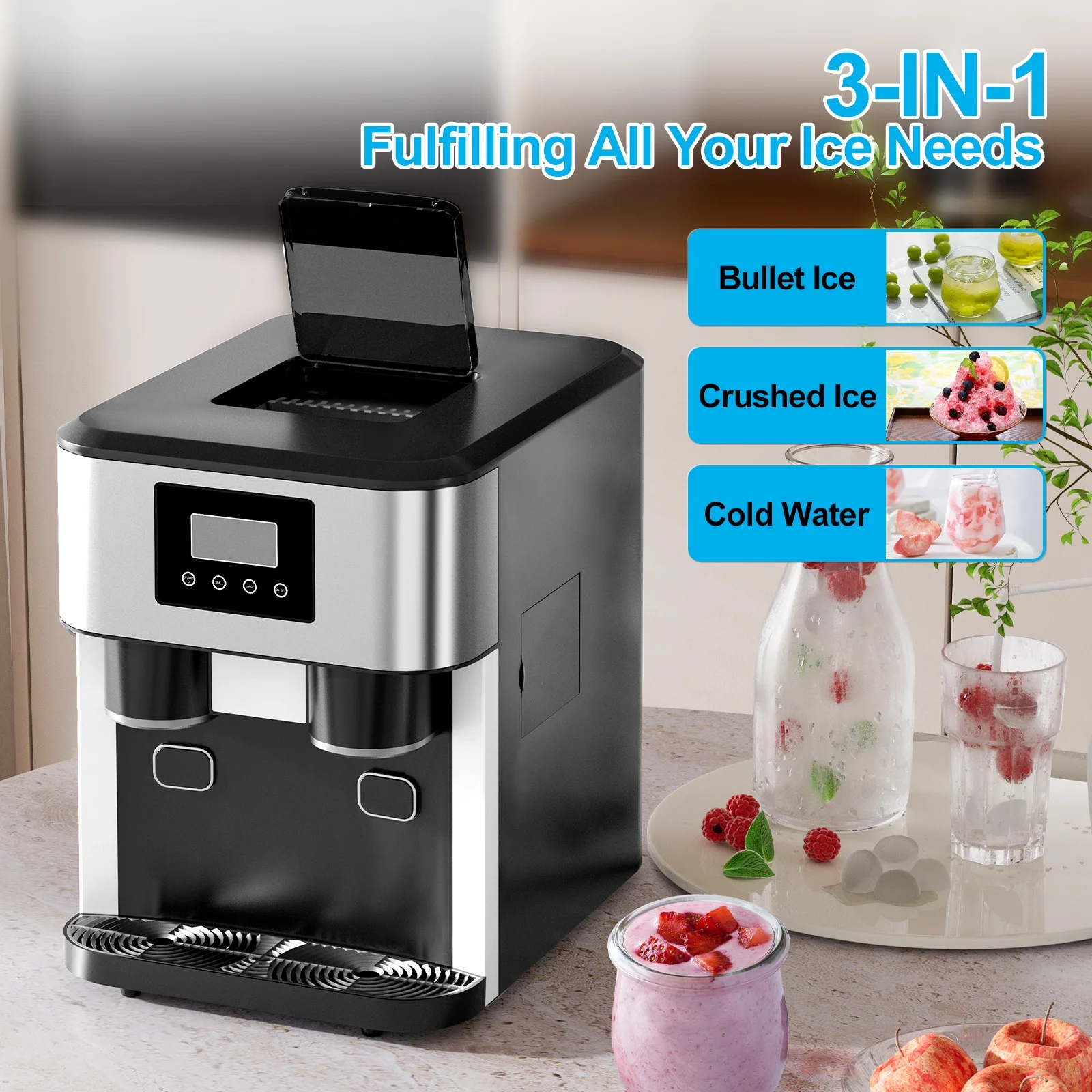 TABU 40Lbs/24H Countertop Ice Maker Machine,3 in 1 Ice Maker with Water Dispenser,Crushed Ice,Black - Image 4
