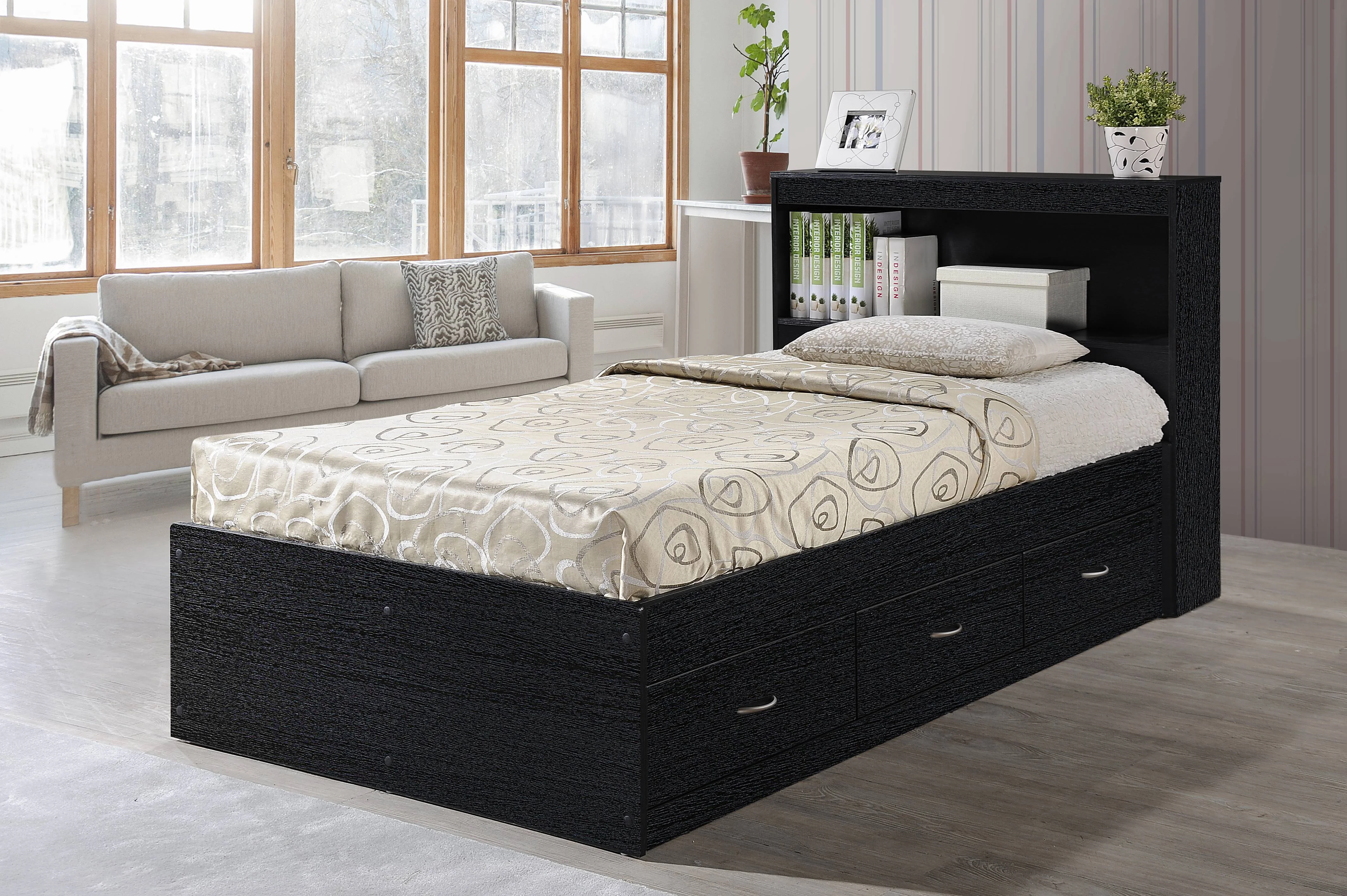 Hodedah Twin-Size Captain Bed with 3-Drawers and Headboard in White - Image 25